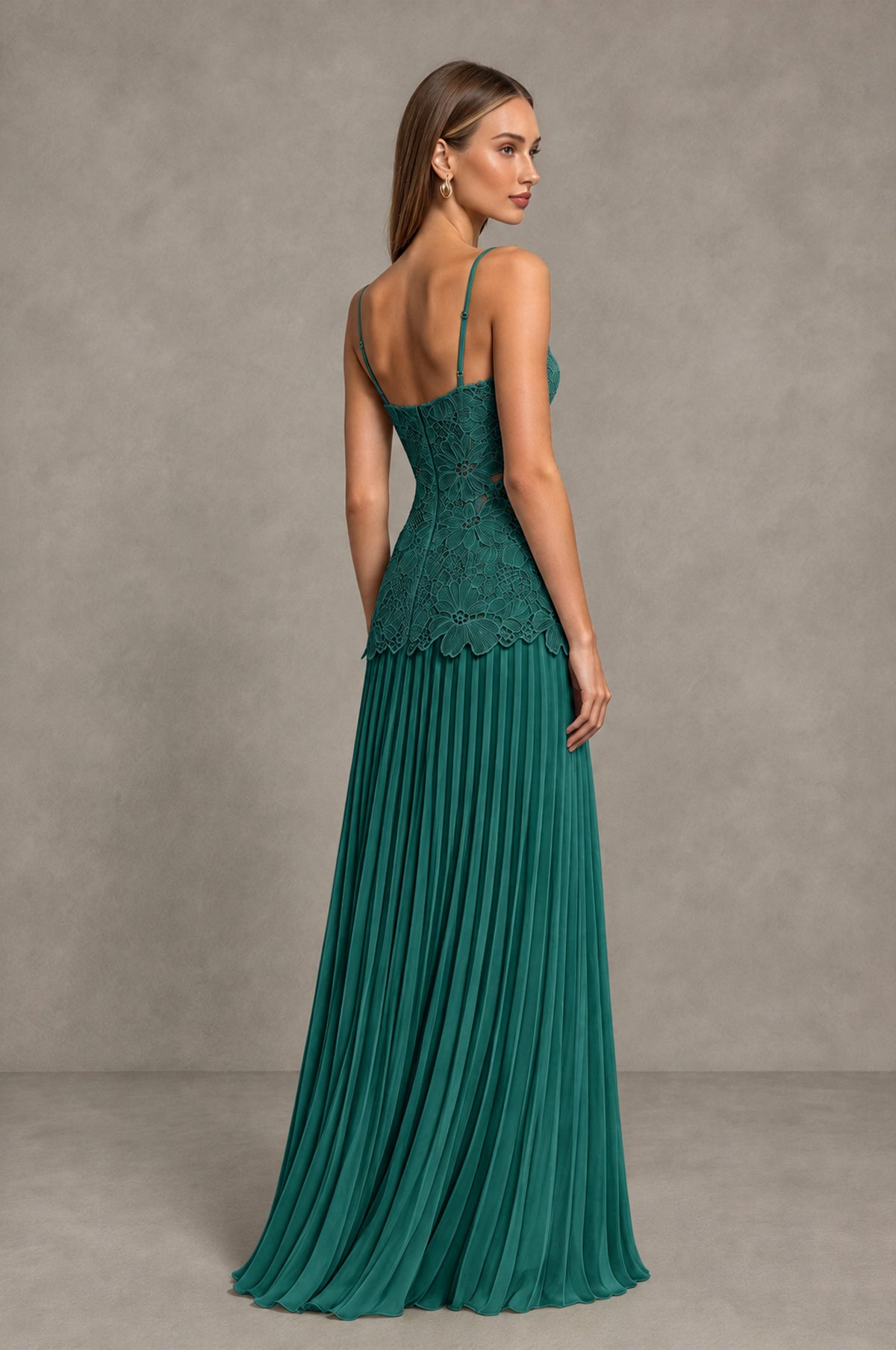BOLODOO Teal Lace Bodice Pleated Wedding Guest Dress - Teal - Teal_4
