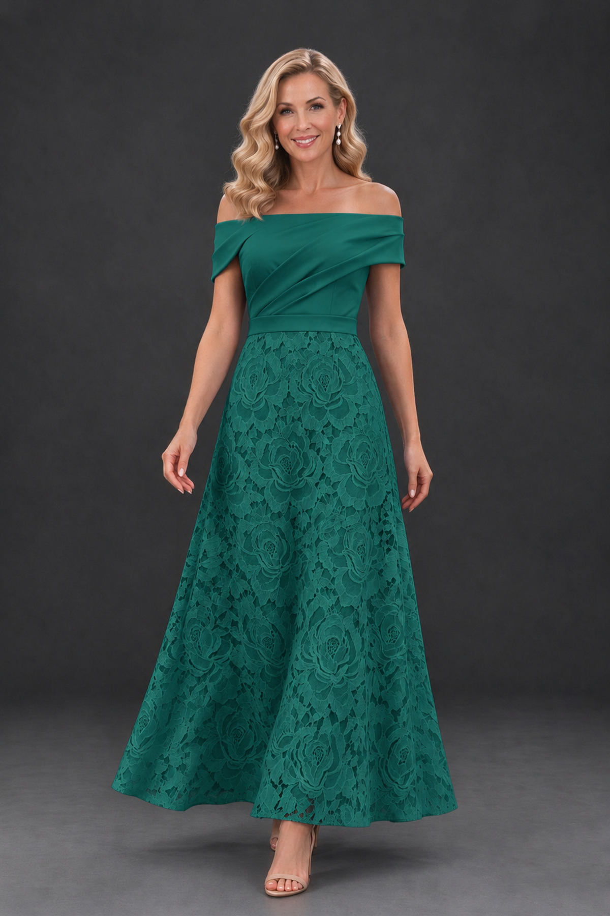BOLODOO Teal Off-the-Shoulder Floral A-Line Mother of the Bride Dress - Teal - Teal_4