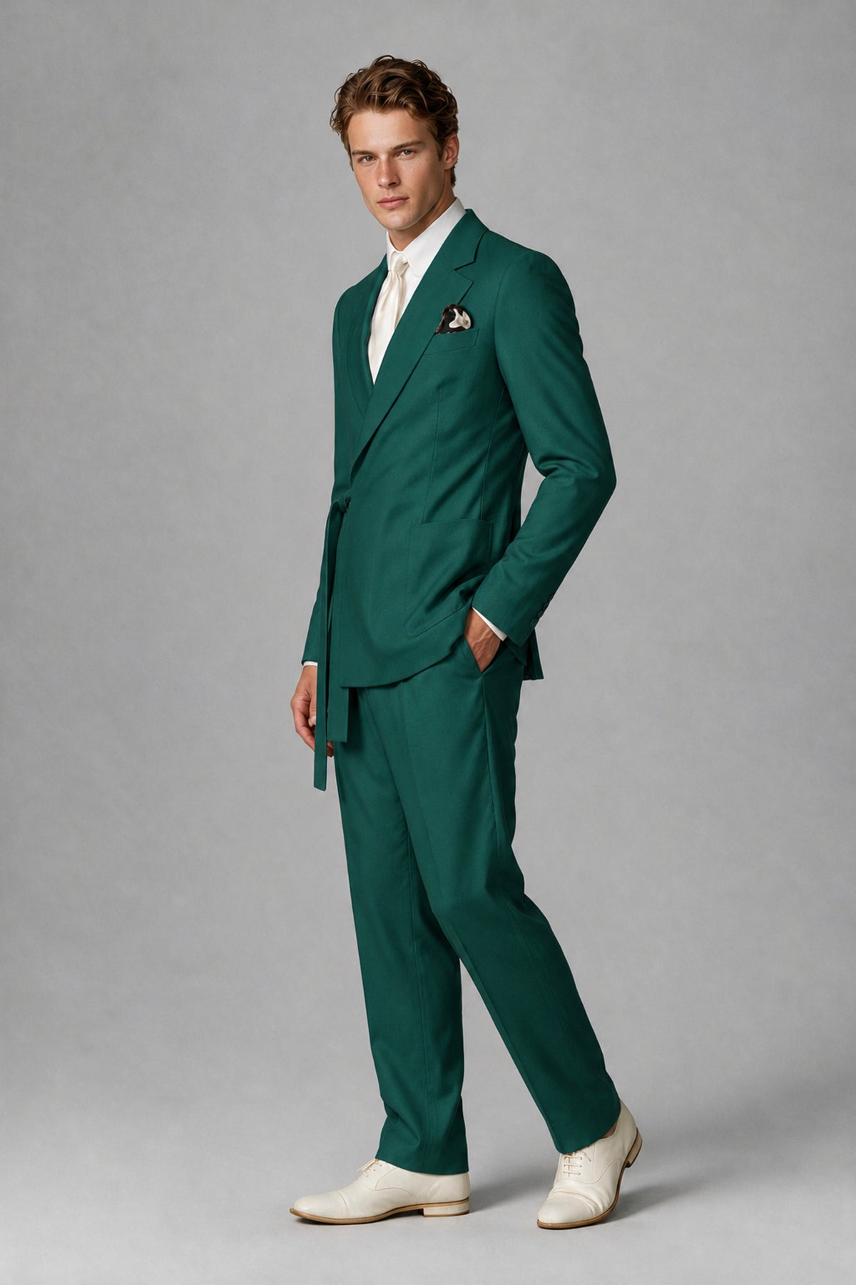 Bolodoo Men's Teal Wrap Tie-Waist Two-Piece Suit – Jacket & Trousers - Teal - Teal_4