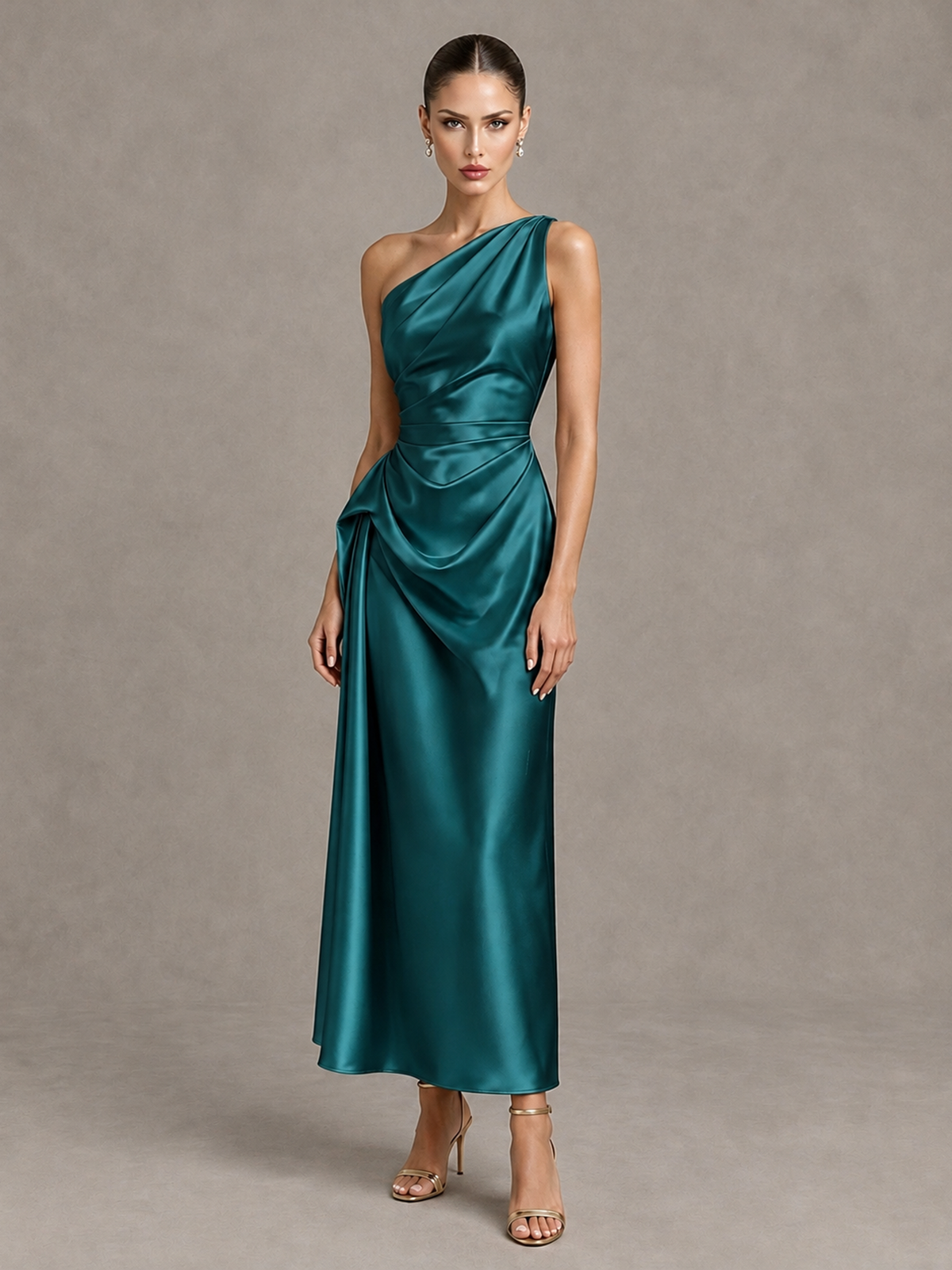 BOLODOO Teal One Shoulder Satin Cocktail Dress with Draped A-Line Skirt - Teal - Teal_4