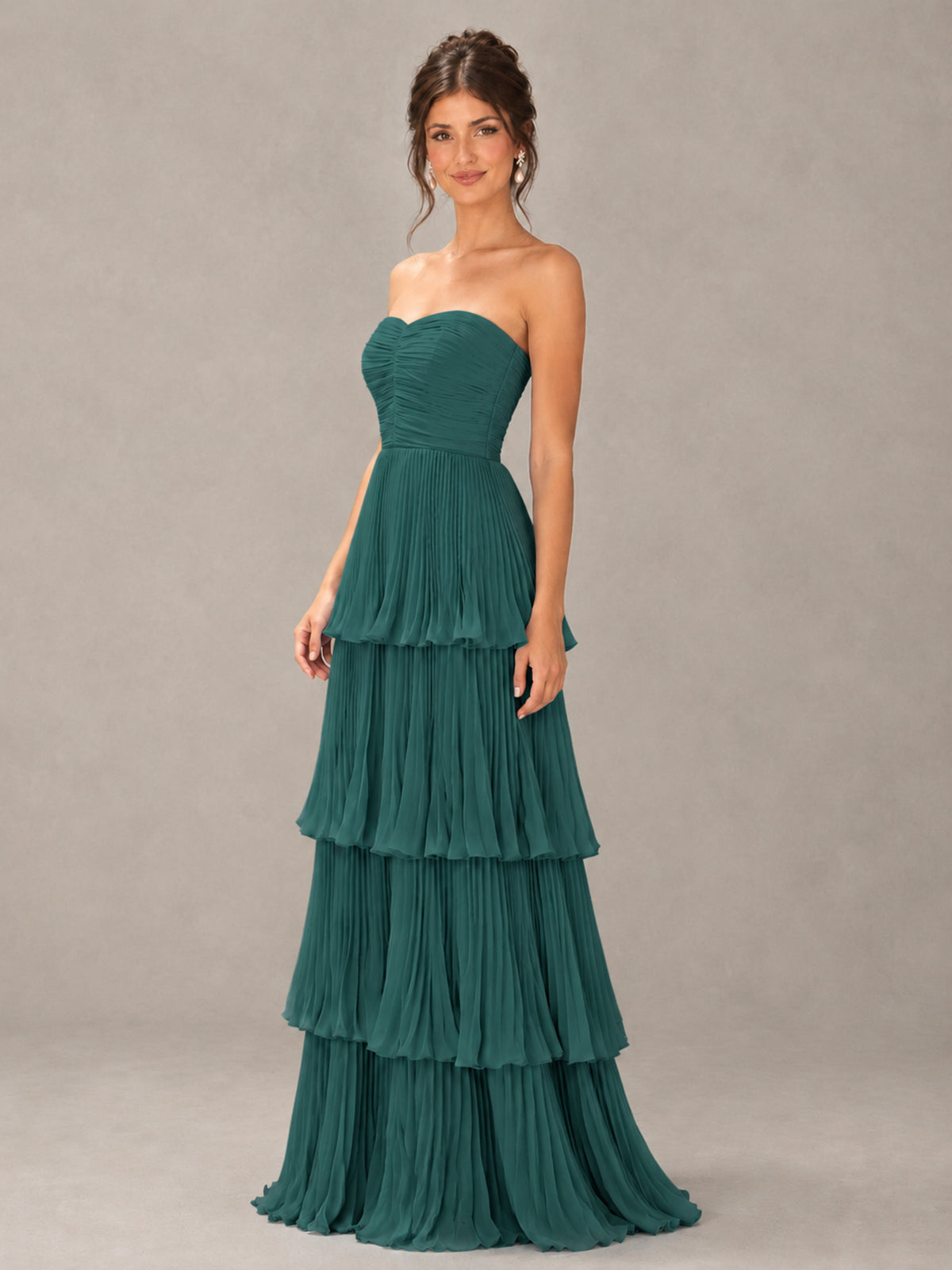 BOLODOO Teal Strapless Tiered Pleated Bridesmaid Dress - Teal - Teal_4