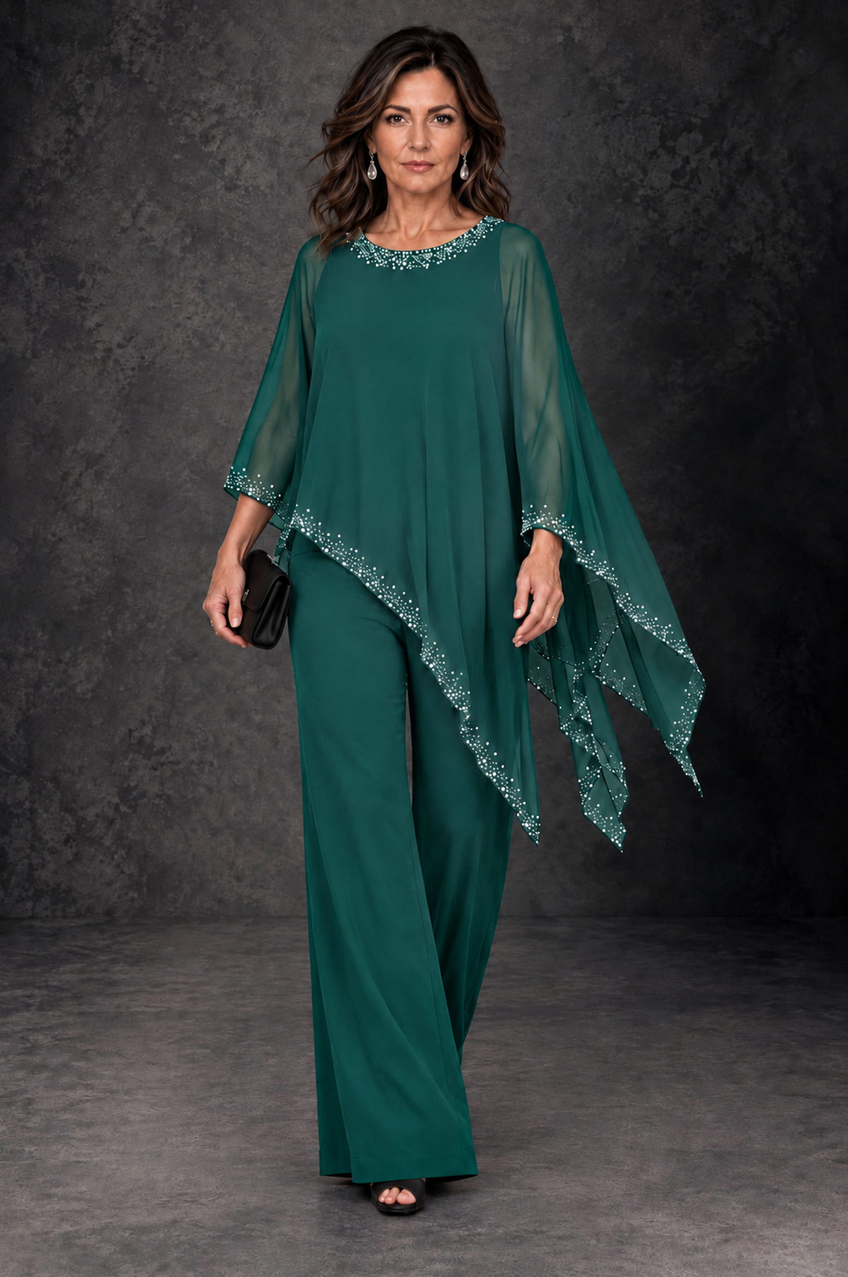 BOLODOO Teal Embellished Cape Mother of the Bride Pantsuit - Teal - Teal_4