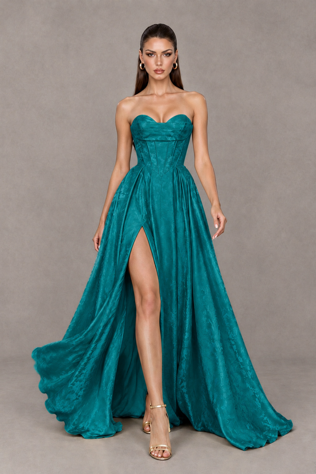 BOLODOO Teal Strapless Sweetheart Corset Prom Dress with High Slit – Lace-Up Back A-Line Evening Gown - Teal - Teal_4