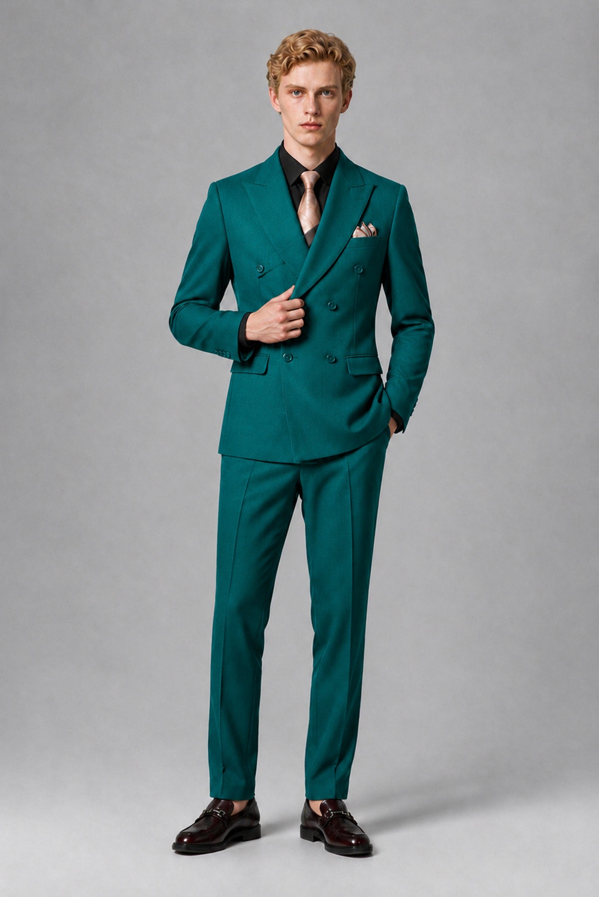 BOLODOO Men's Teal Double-Breasted Two-Piece Suit – Jacket & Trousers - Teal