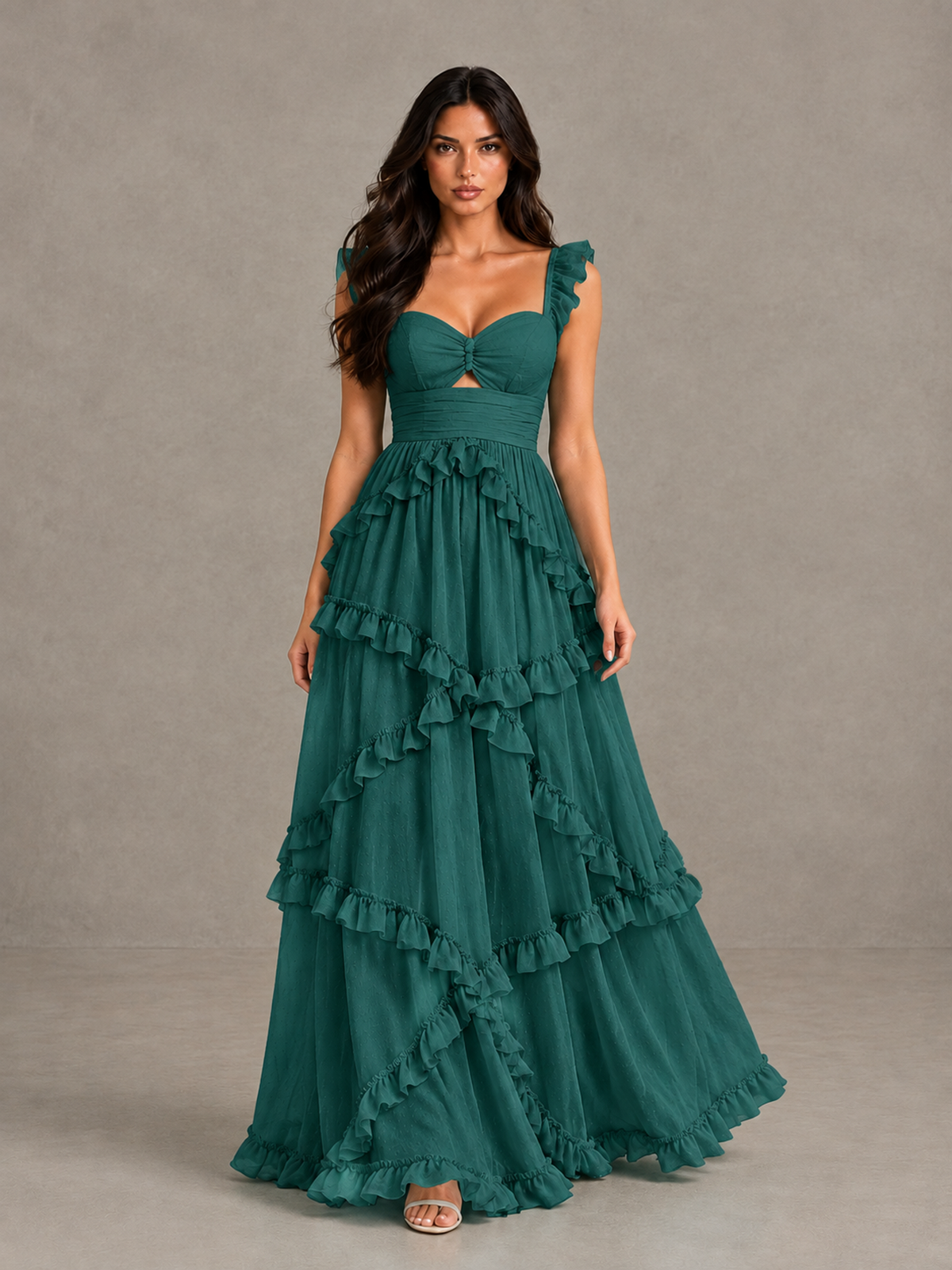 BOLODOO Teal Ruffle A-Line Prom Dress with Open Back - Teal - Teal (1)