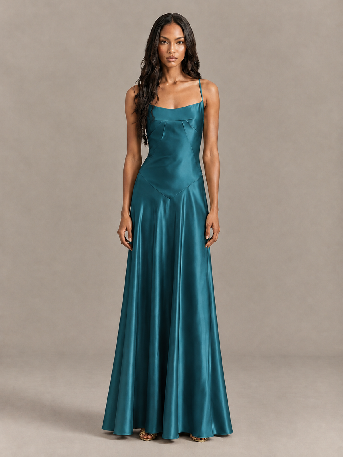 BOLODOO Teal Satin Lace-Up Back Maxi Dress - Teal