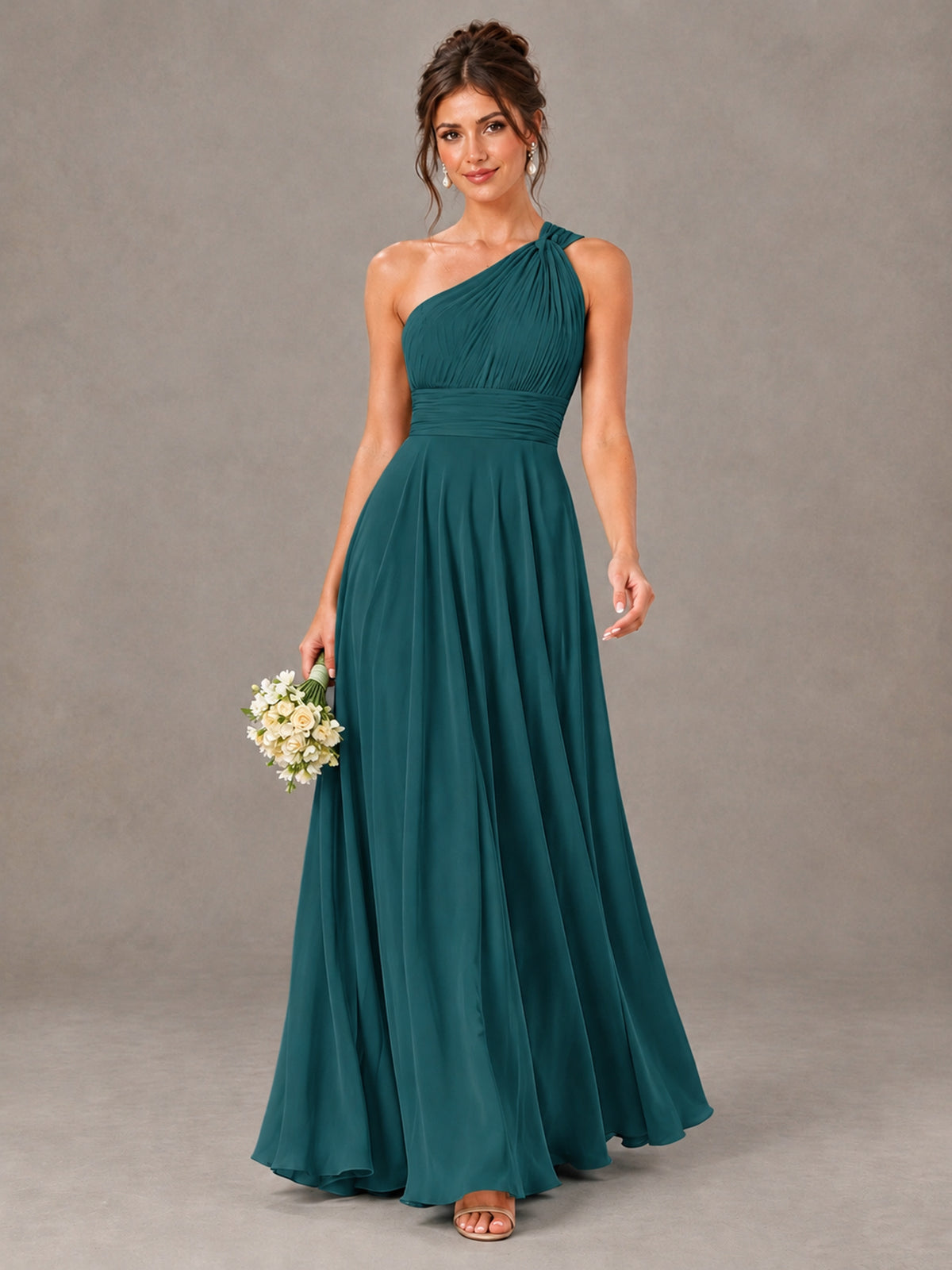 BOLODOO Teal One-Shoulder Chiffon-Look Bridesmaid Dress - Teal - Teal (1)