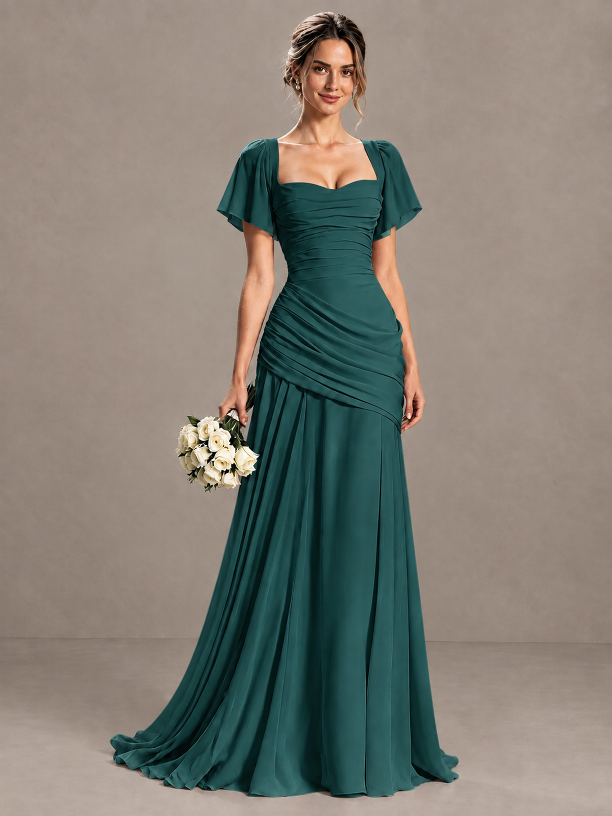 BOLODOO Teal Flutter Sleeve Lace-Up Back Maxi Dress - Teal