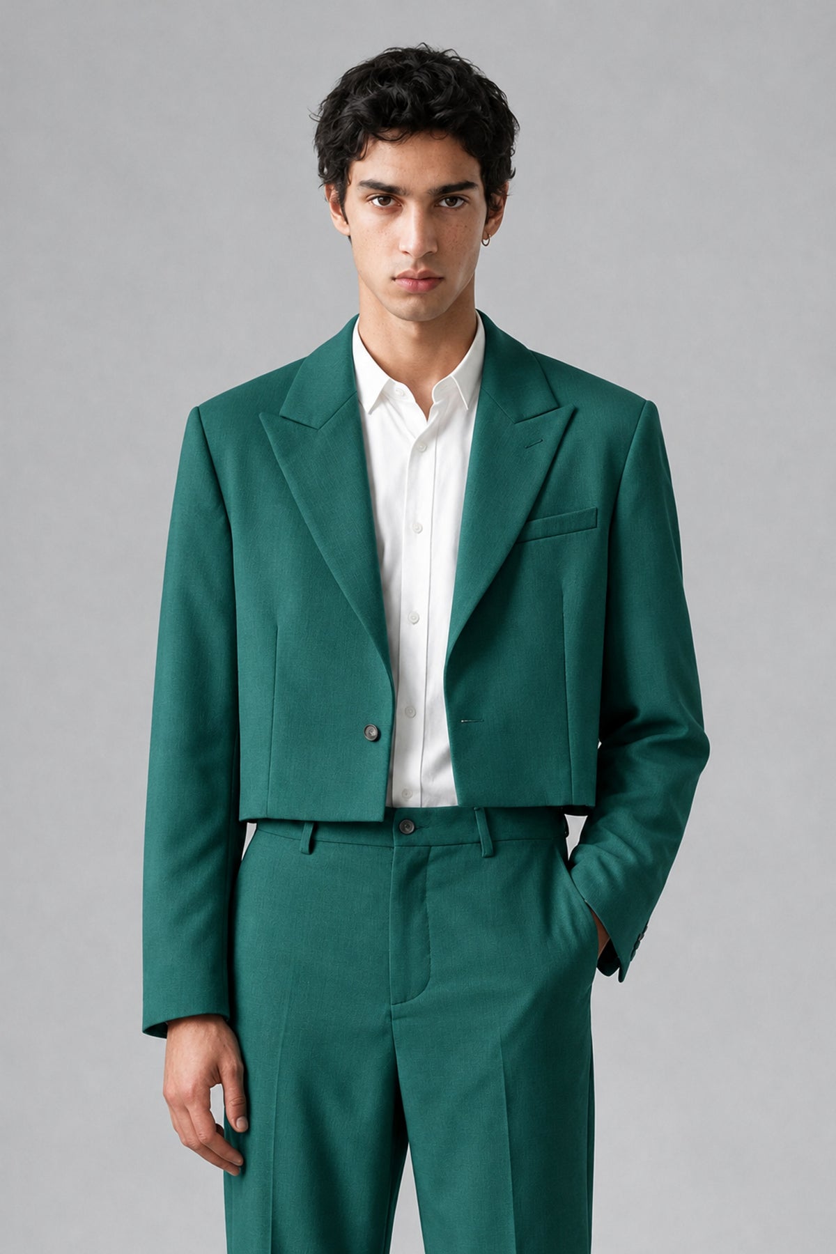 Bolodoo Men's Teal Cropped Blazer & Wide-Leg Trousers 2-Piece Suit - Teal - Teal (1)