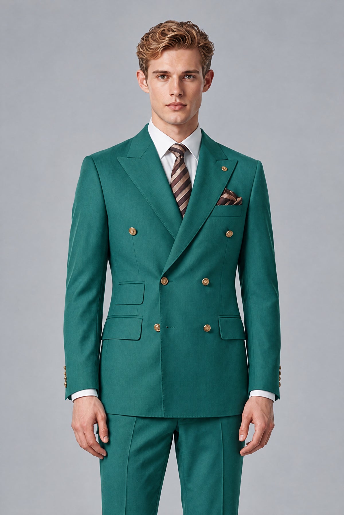 Bolodoo Men's Teal Double-Breasted 2-Piece Wedding Suit - Teal - Teal (1)
