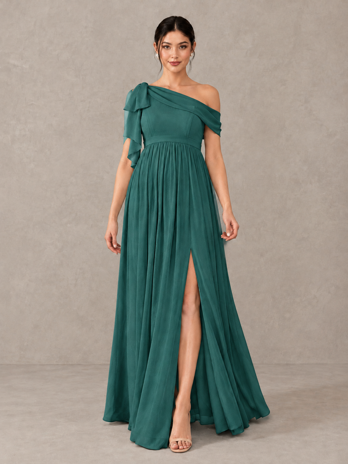 BOLODOO Teal One-Shoulder Maternity Bridesmaid Dress with Slit - Teal - Teal (1)