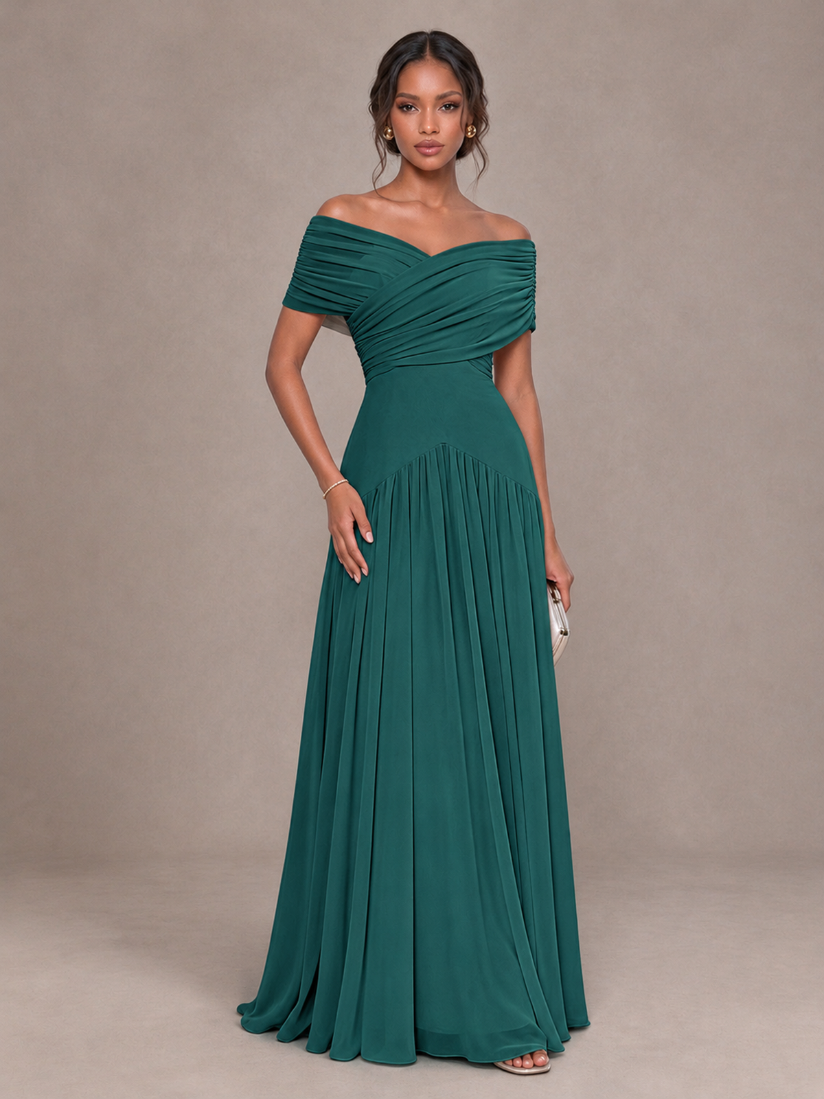 BOLODOO Teal Off-Shoulder Ruched A-Line Bridesmaid Dress - Teal - Teal (1)