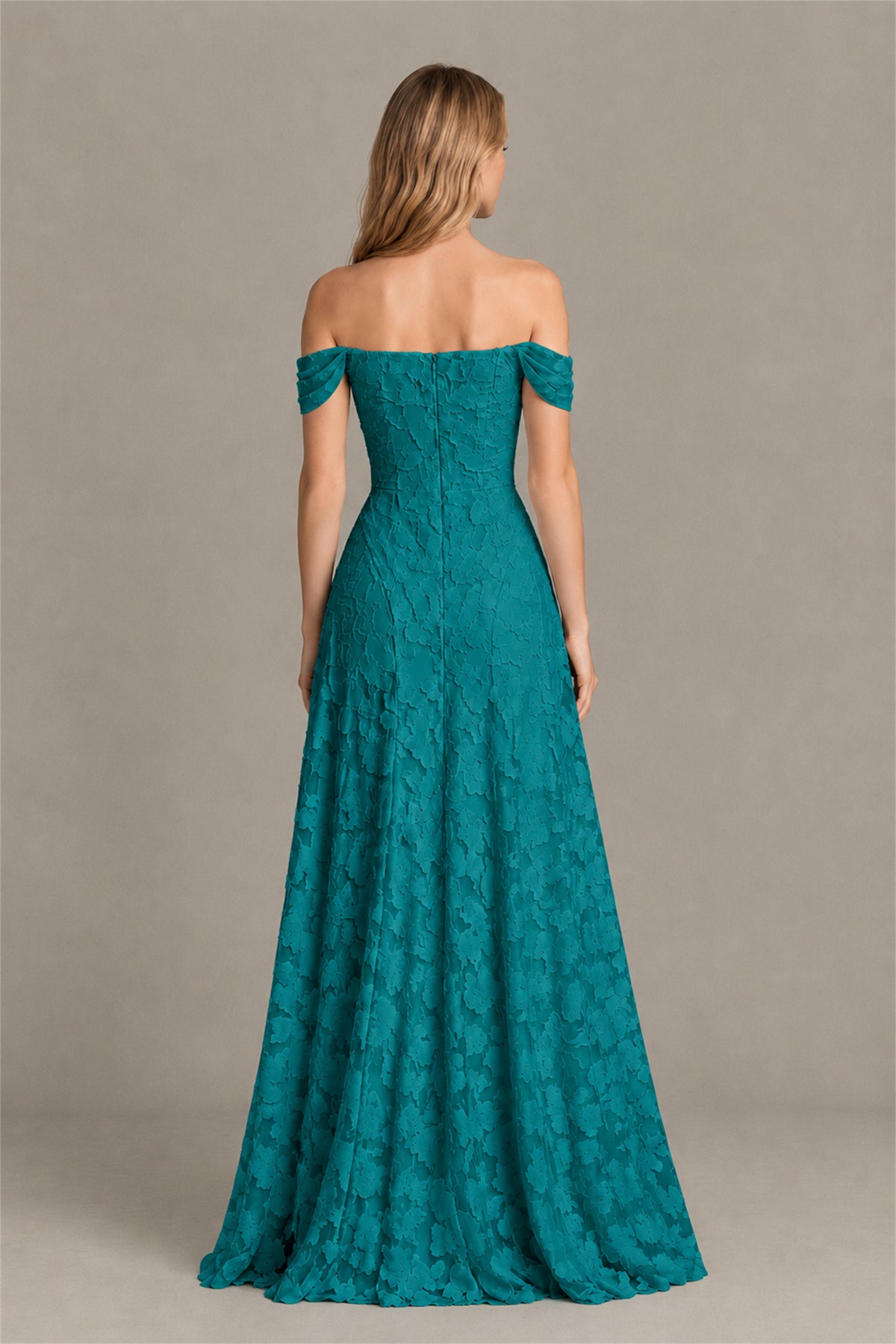 BOLODOO Teal Off-Shoulder Pleated A-Line Maxi Dress Floral - Teal