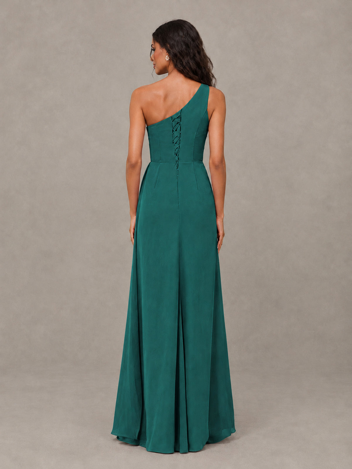 BOLODOO Teal One-Shoulder Chiffon Bridesmaid Dress with Ruched Bodice & High Slit - Teal - Teal (2)