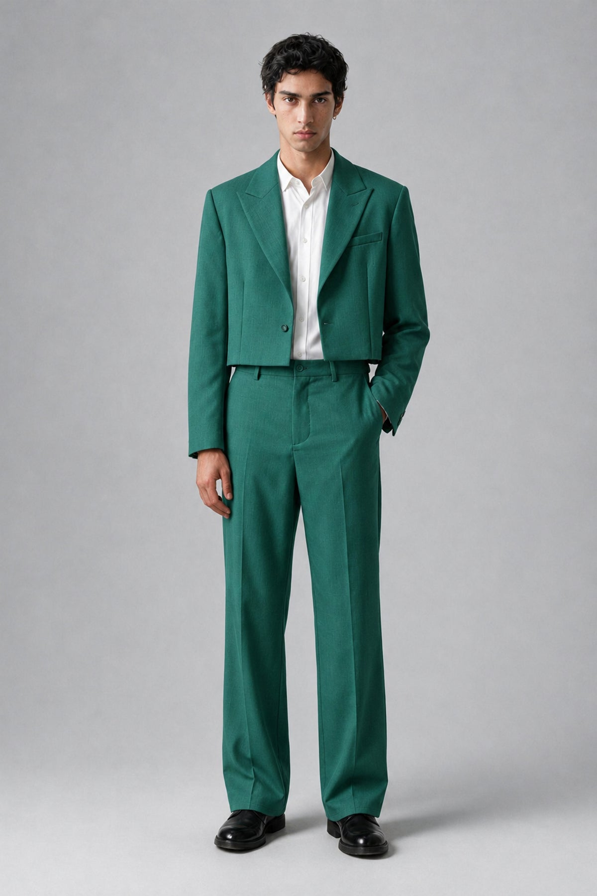 Bolodoo Men's Teal Cropped Blazer & Wide-Leg Trousers 2-Piece Suit - Teal - Teal (2)