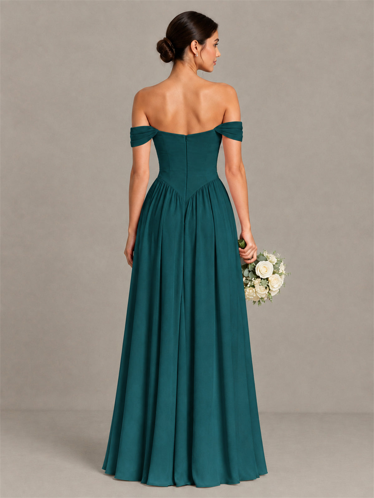 BOLODOO Teal Off-Shoulder Chiffon A-Line Bridesmaid Dress - Teal