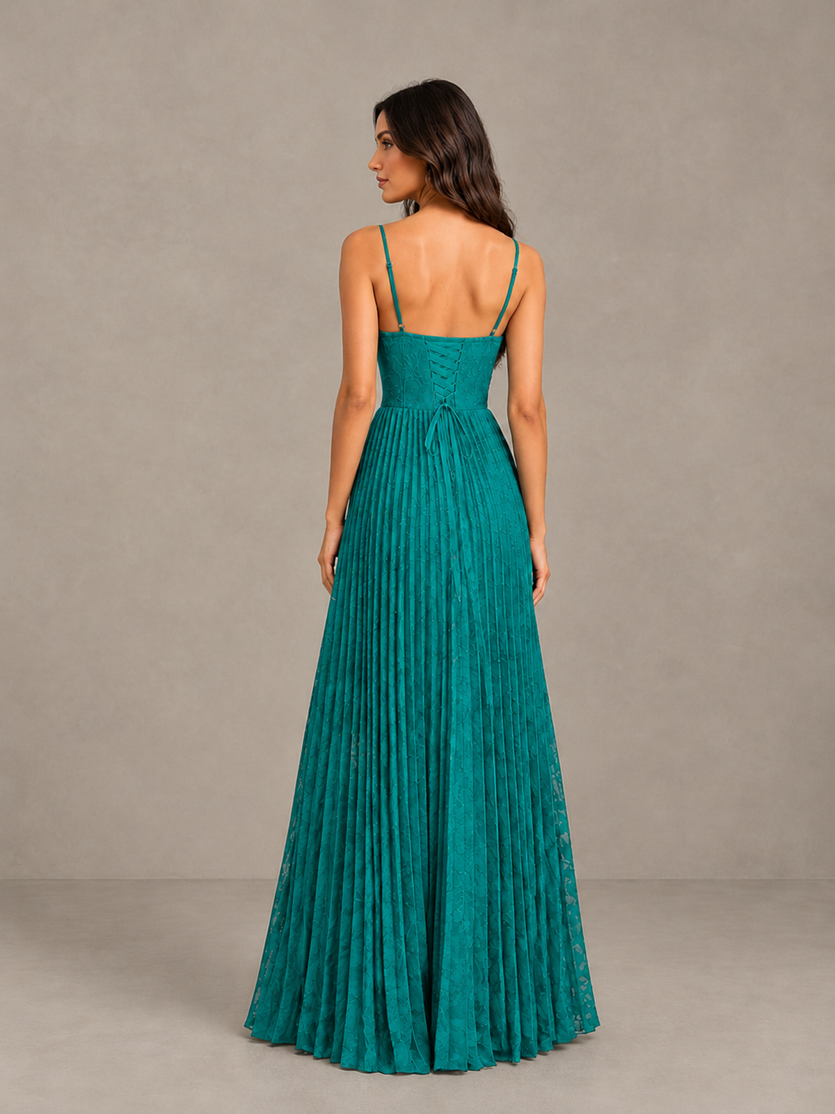 BOLODOO Teal Pleated Bridesmaid Dress with Sweetheart Neckline & Slit - Teal - Teal (2)