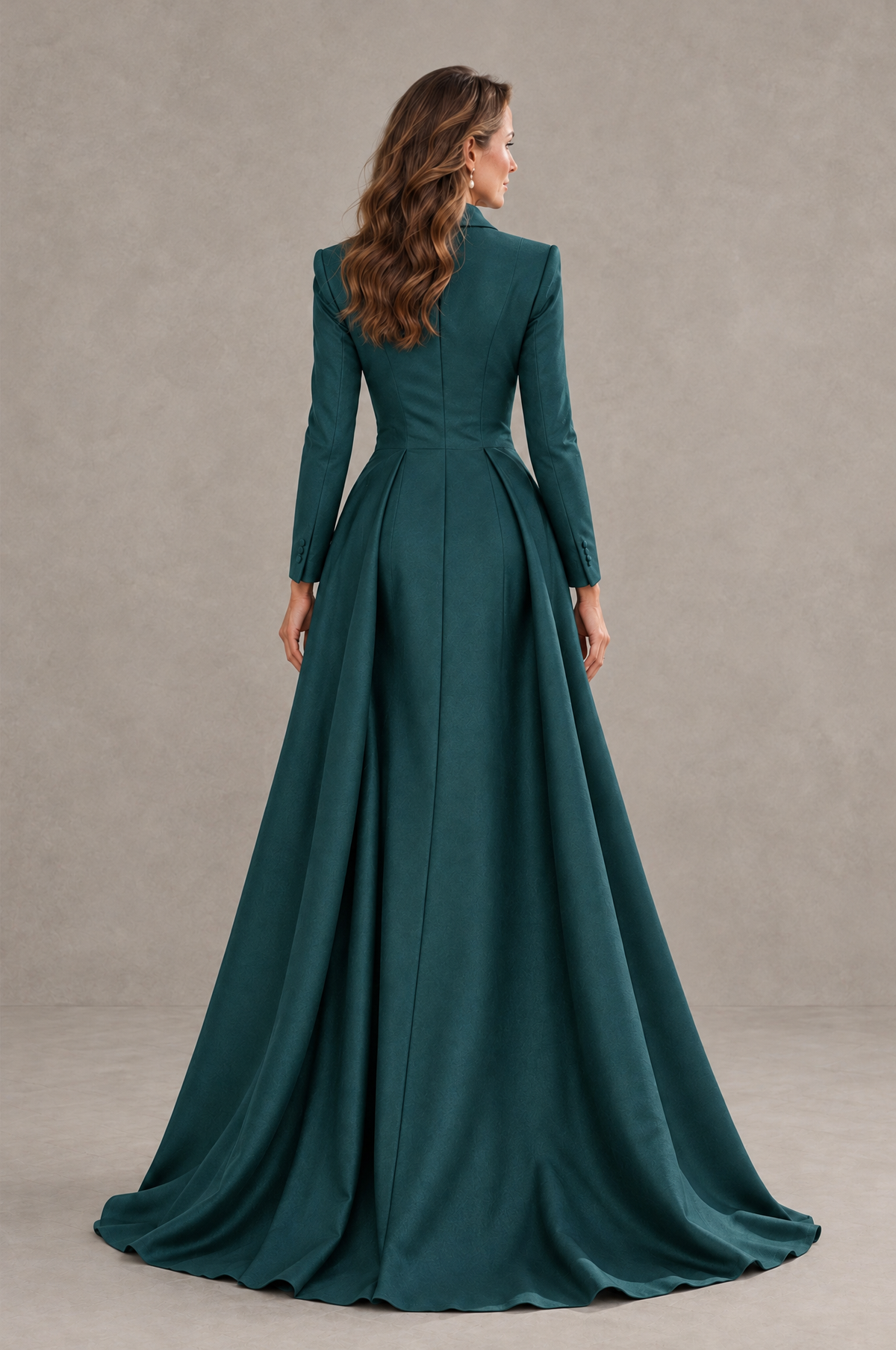 BOLODOO Teal Long Sleeve Lace Blazer Gown with High Slit - Teal - Teal (2)