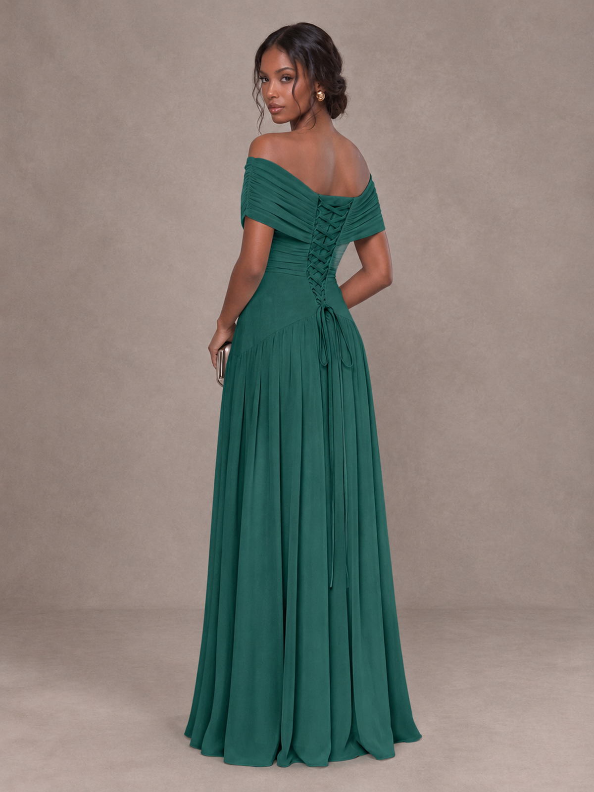 BOLODOO Teal Off-Shoulder Ruched A-Line Bridesmaid Dress - Teal - Teal (2)