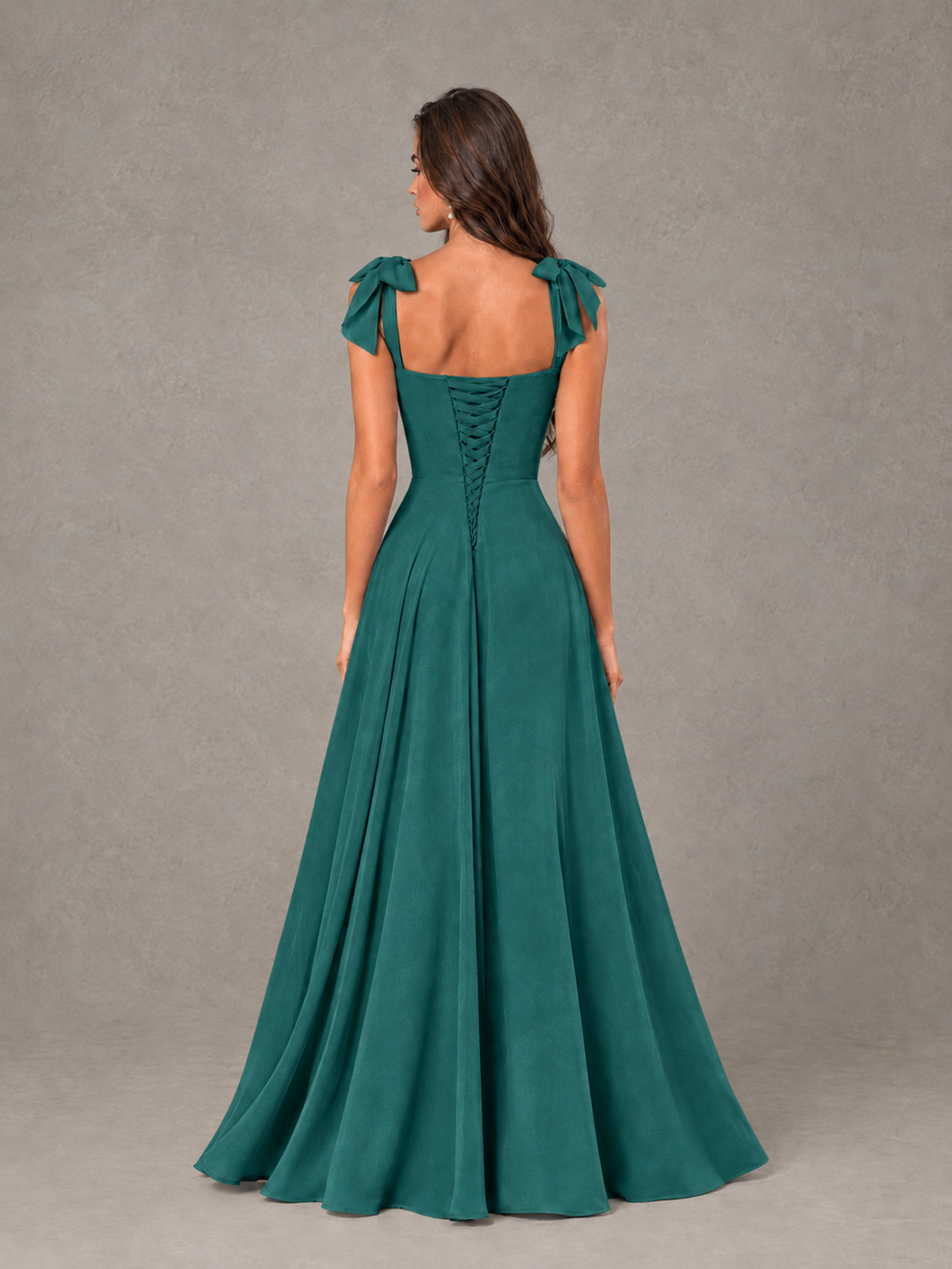 BOLODOO Teal Bow-Strap Bridesmaid Dress with Ruffle Slit - Teal - Teal (2)