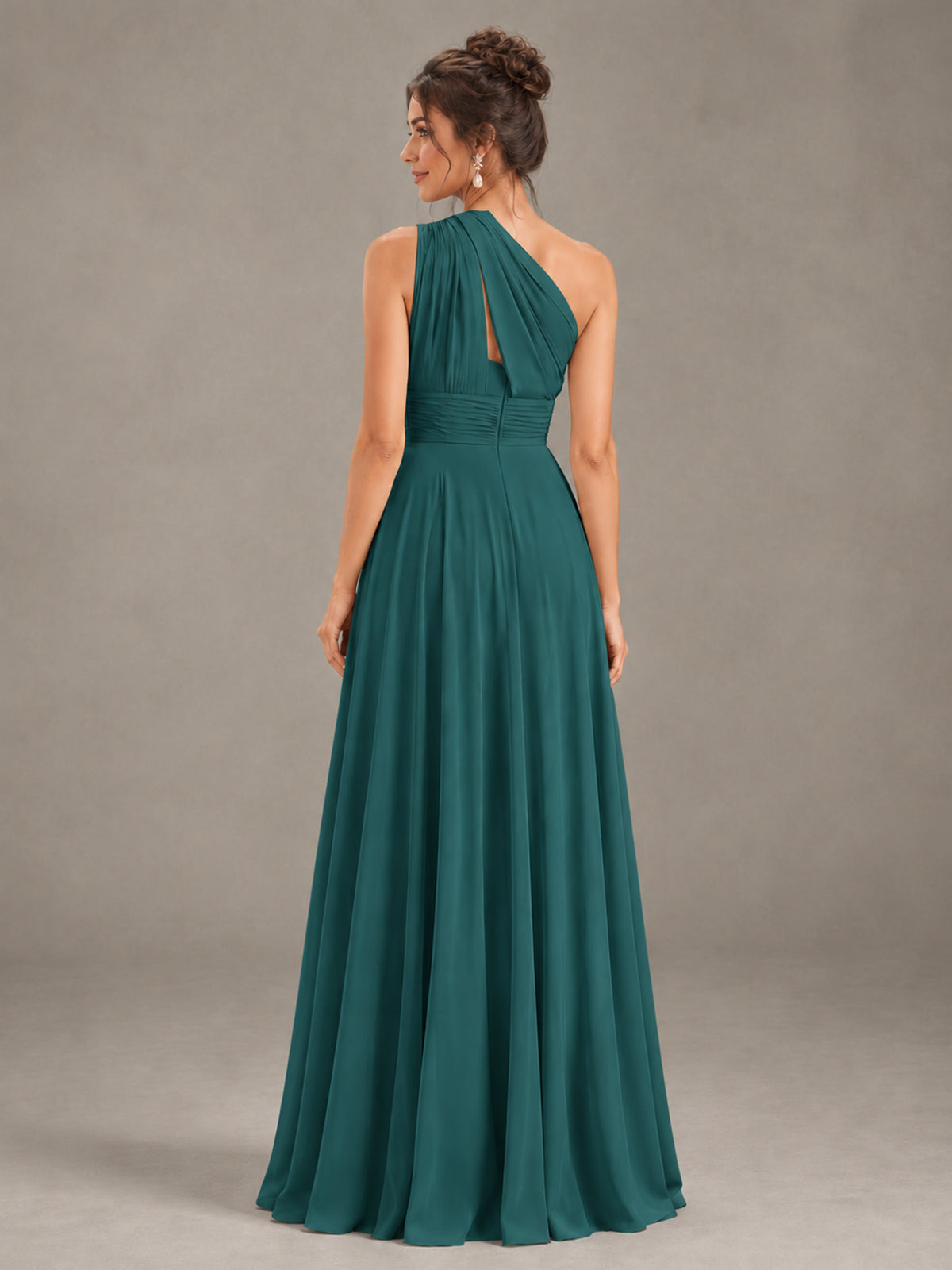 BOLODOO Teal One-Shoulder Chiffon-Look Bridesmaid Dress - Teal - Teal (2)