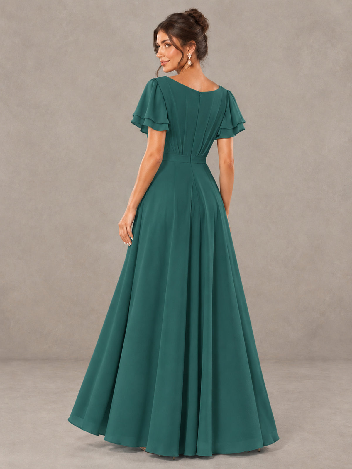 BOLODOO Teal Flutter Sleeve Ruffle Bridesmaid Dress with Slit - Teal - Teal (2)