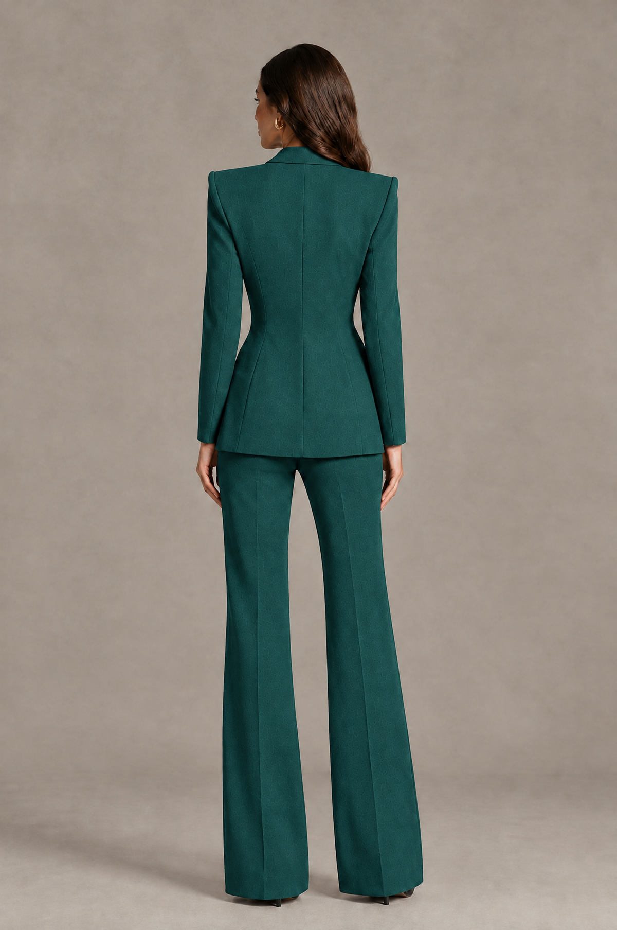 BOLODOO Teal Long Sleeve Wrap Blazer Pantsuit with Wide-Leg Trousers - Teal - Teal (2)