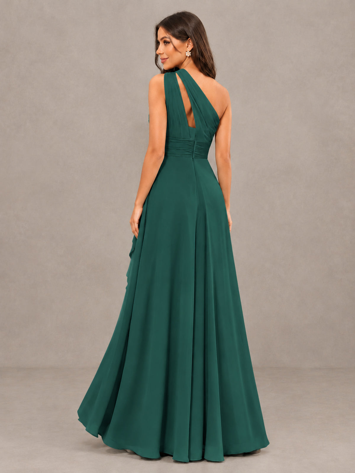 BOLODOO Teal One-Shoulder Ruffle Bridesmaid Dress with Slit - Teal - Teal (2)