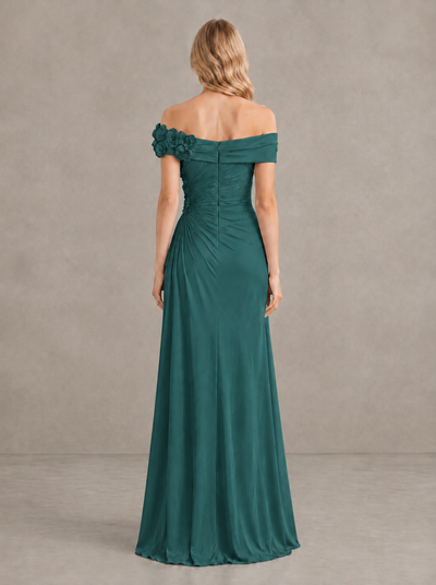 BOLODOO Teal Off-Shoulder Floral Applique Wedding Guest Maxi Dress - Teal - Teal (2)