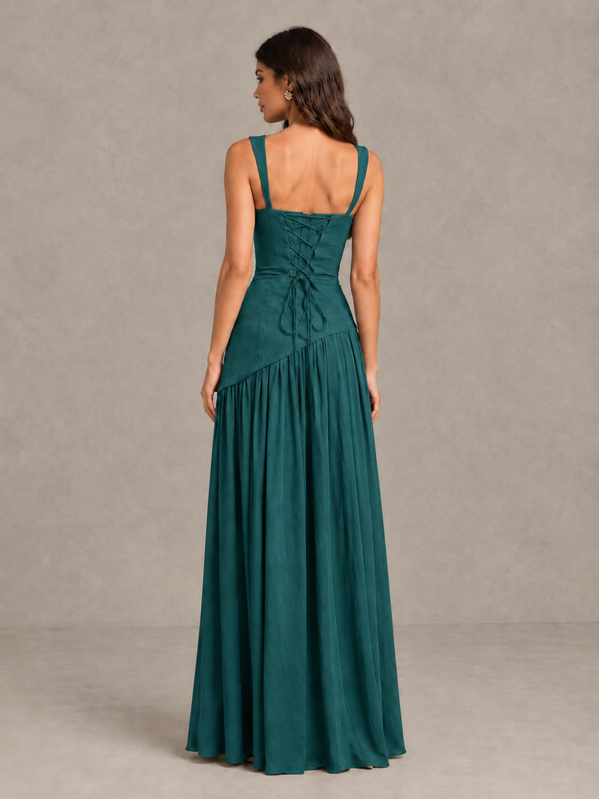 BOLODOO Teal Brown Scarf Bridesmaid Dress with Lace-Up Back - Teal - Teal (2)