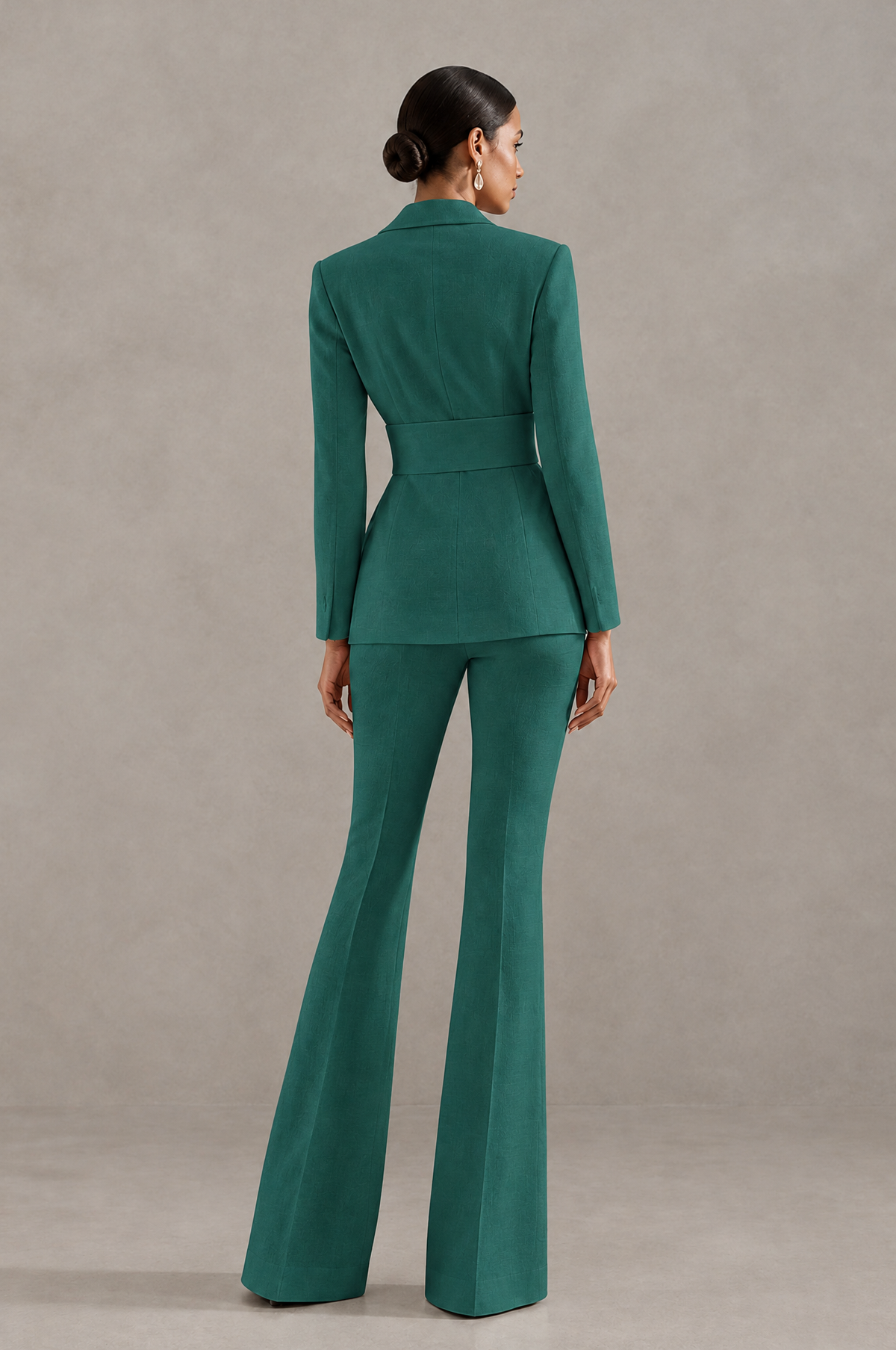 BOLODOO Teal Two-Piece Pantsuit with Tailored Blazer & Flared Pants - Teal - Teal (2)