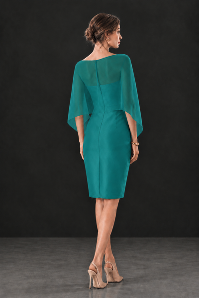 BOLODOO Teal Cape Knee-Length Mother of the Bride Dress - Teal - Teal (2)