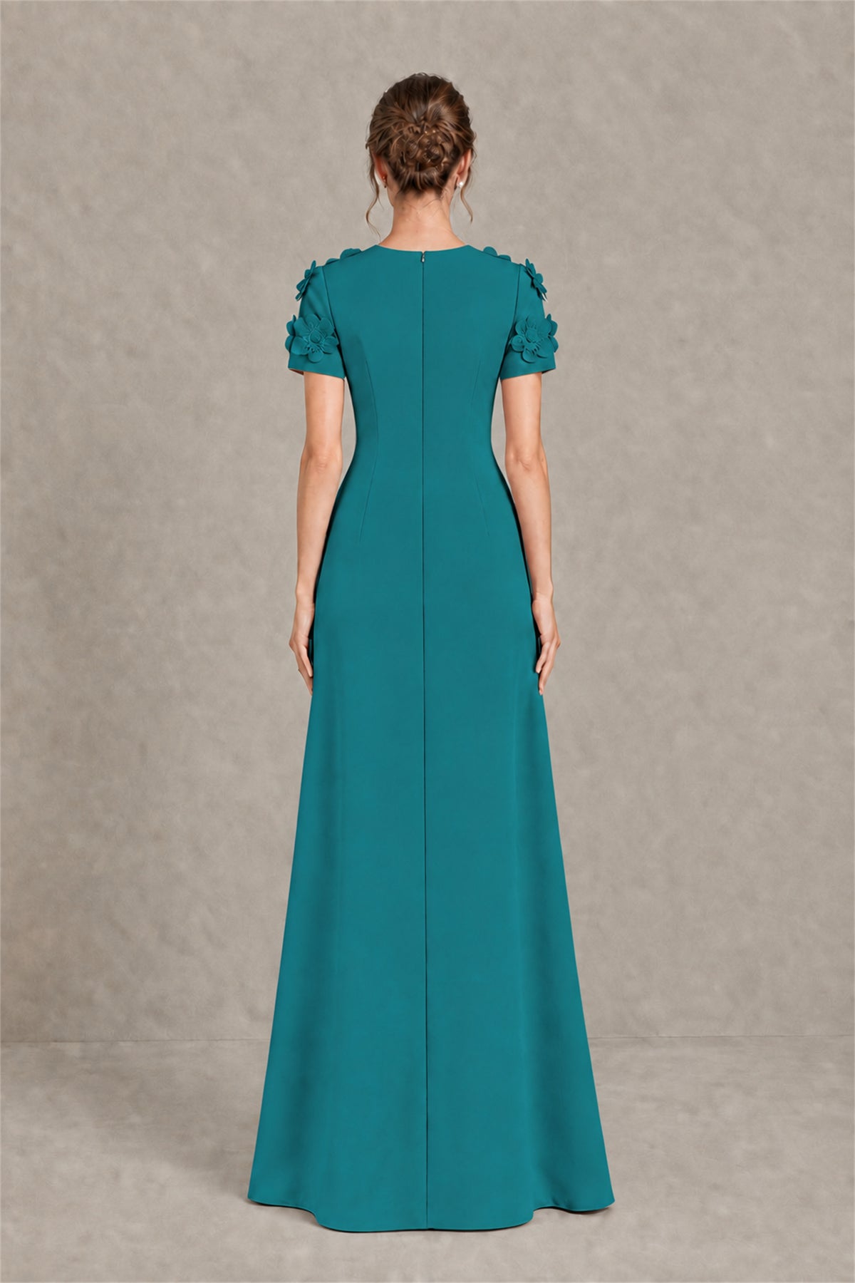 BOLODOO Teal Textured Floral Maxi Dress with Short Sleeves - Teal