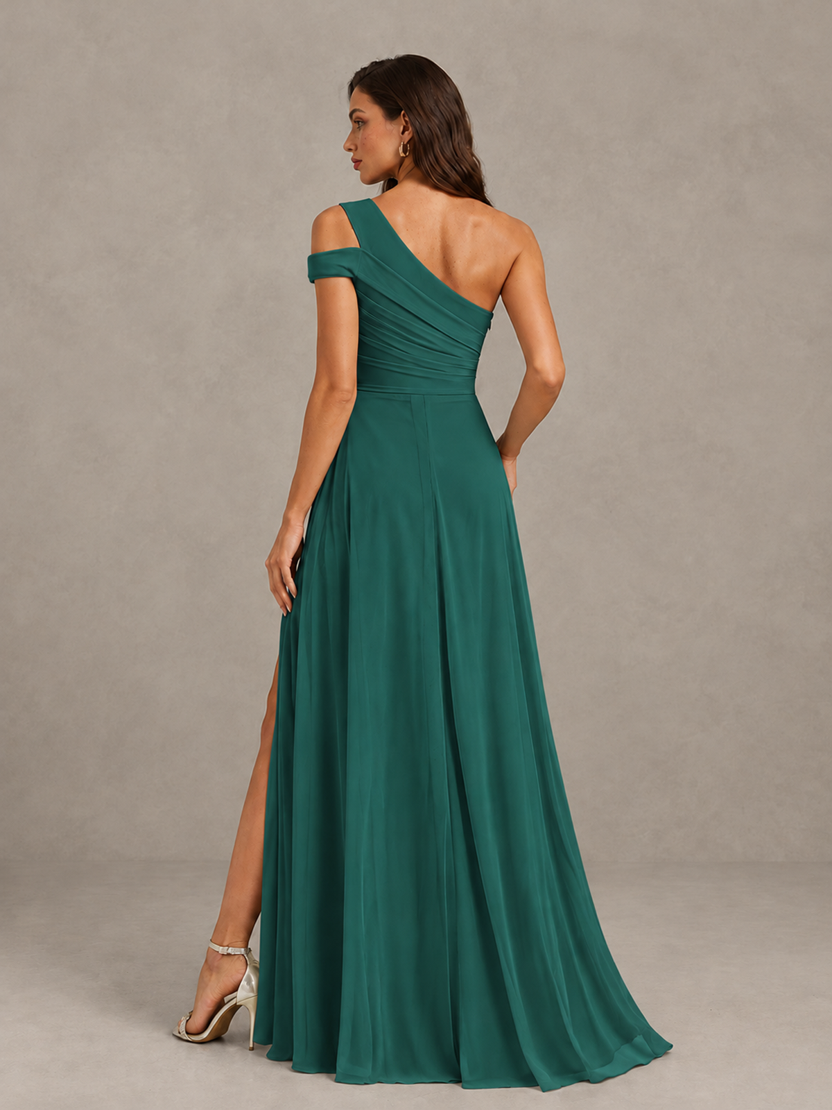 BOLODOO Teal One-Shoulder Bridesmaid Dress with Side Slit - Teal - Teal (2)