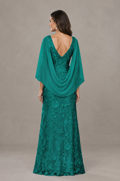 BOLODOO Teal Lace Mother of the Bride Dress with Cape Sleeves - Teal