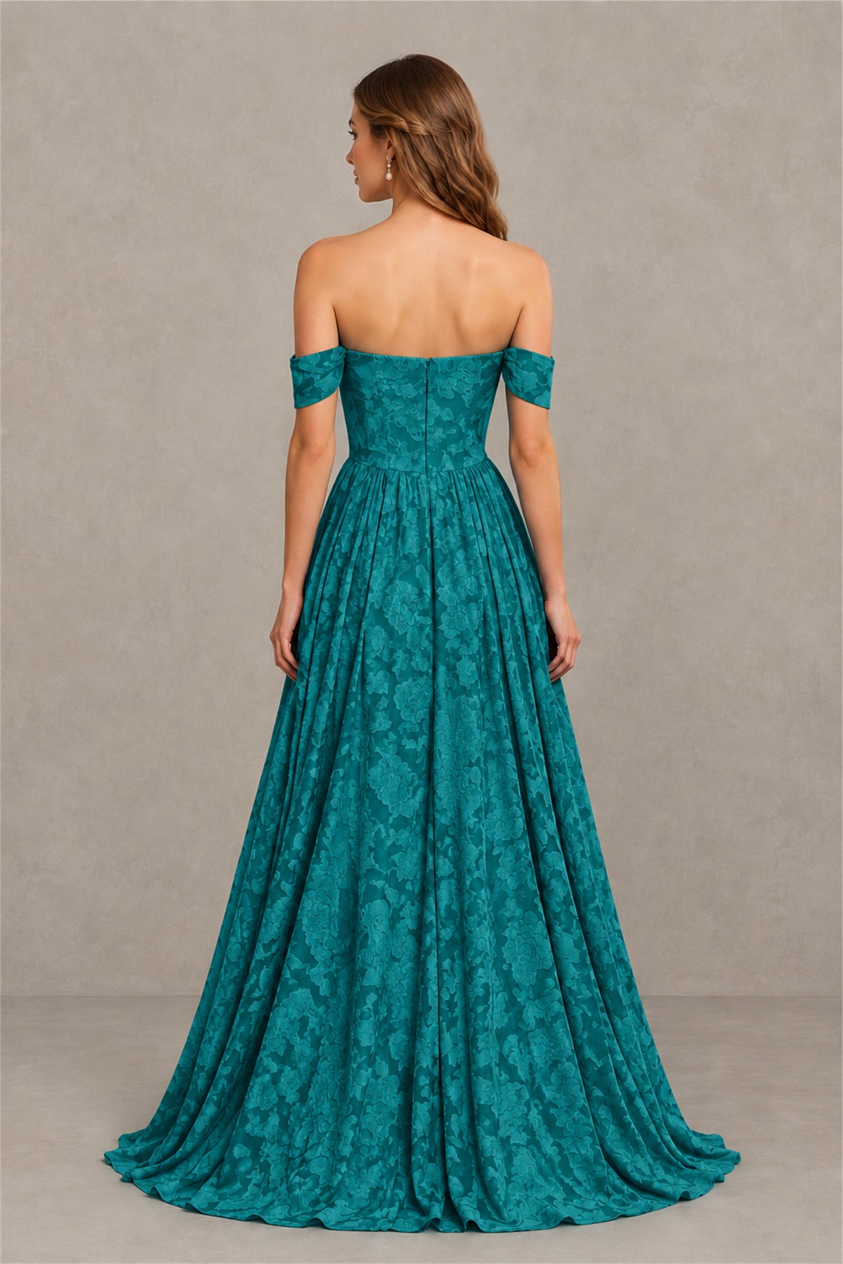 BOLODOO Teal Off-Shoulder Floral A-Line Maxi Dress - Teal