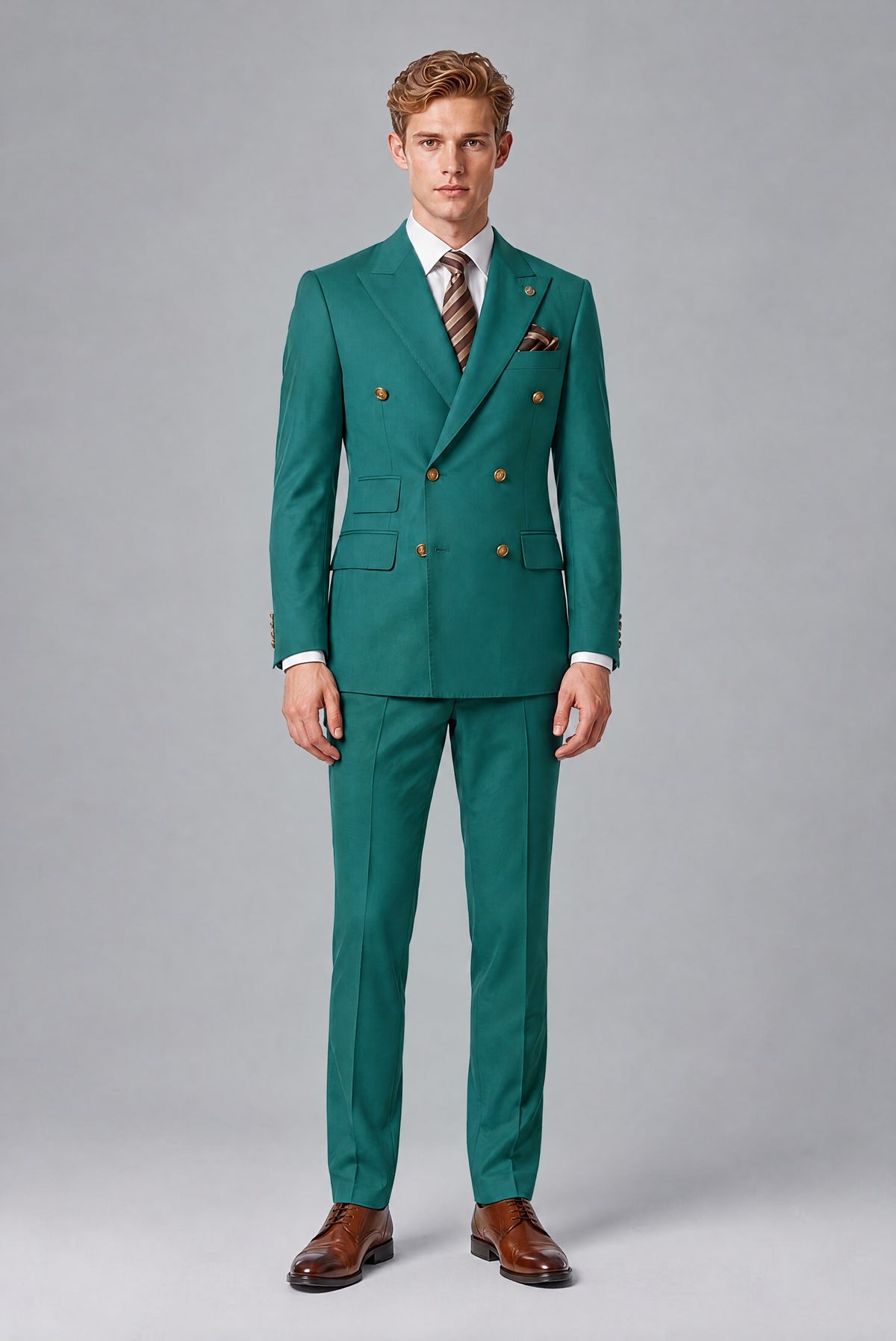 Bolodoo Men's Teal Double-Breasted 2-Piece Wedding Suit - Teal - Teal (2)