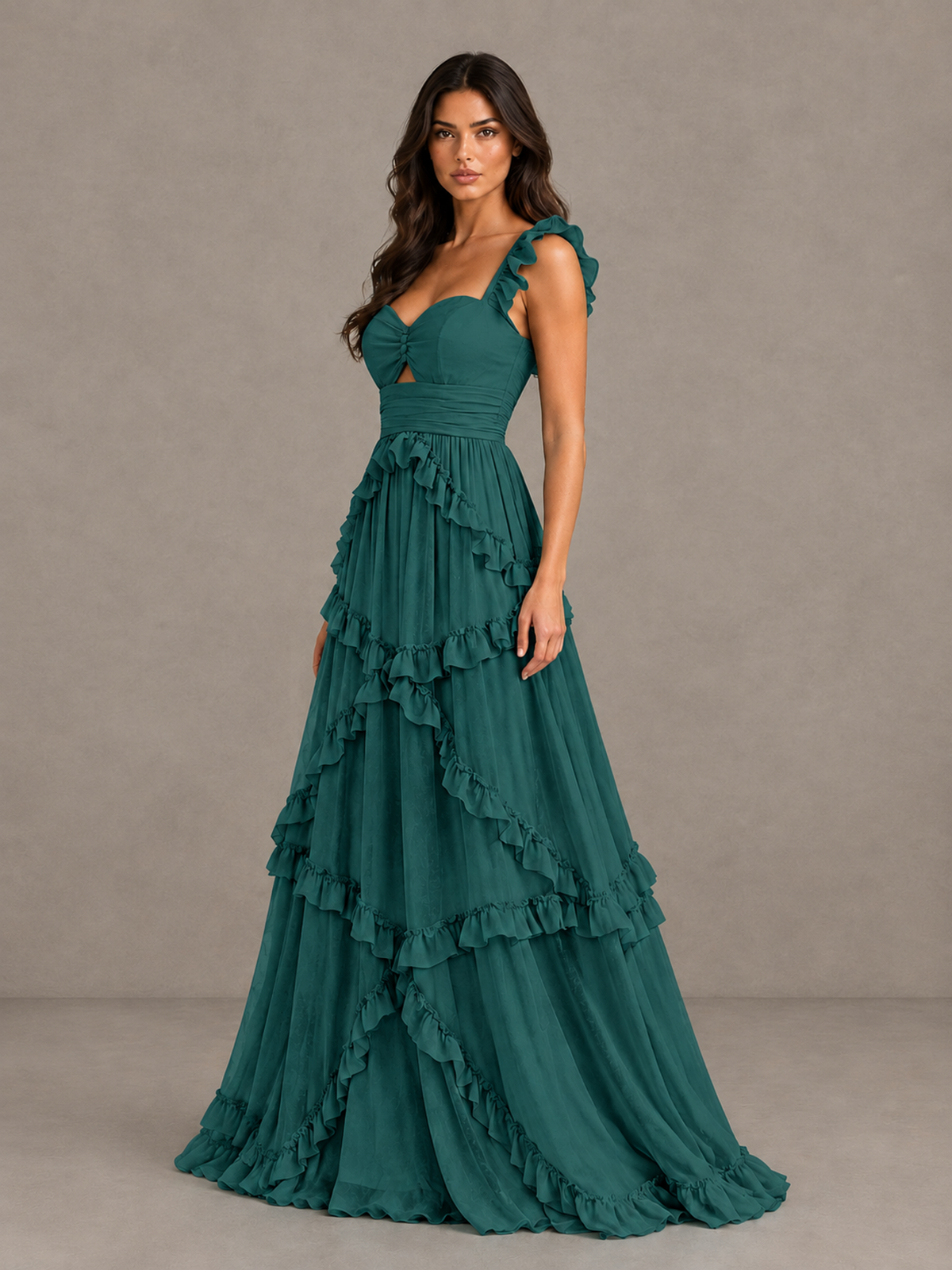 BOLODOO Teal Ruffle A-Line Prom Dress with Open Back - Teal - Teal (3)