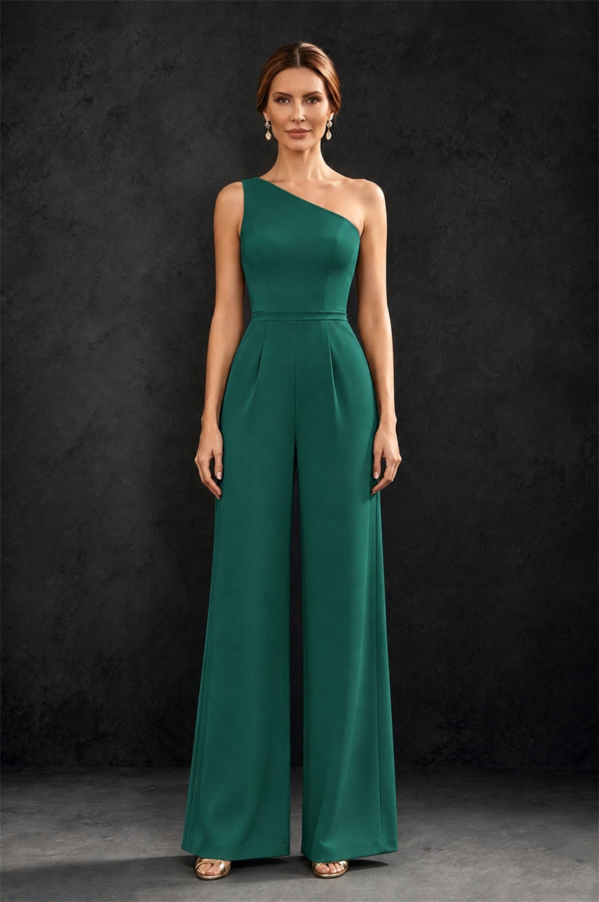 BOLODOO Teal 2-Piece Set: Off-Shoulder 3D Floral Cape Gown & One-Shoulder Wide-Leg Jumpsuit | BD0373 - Teal