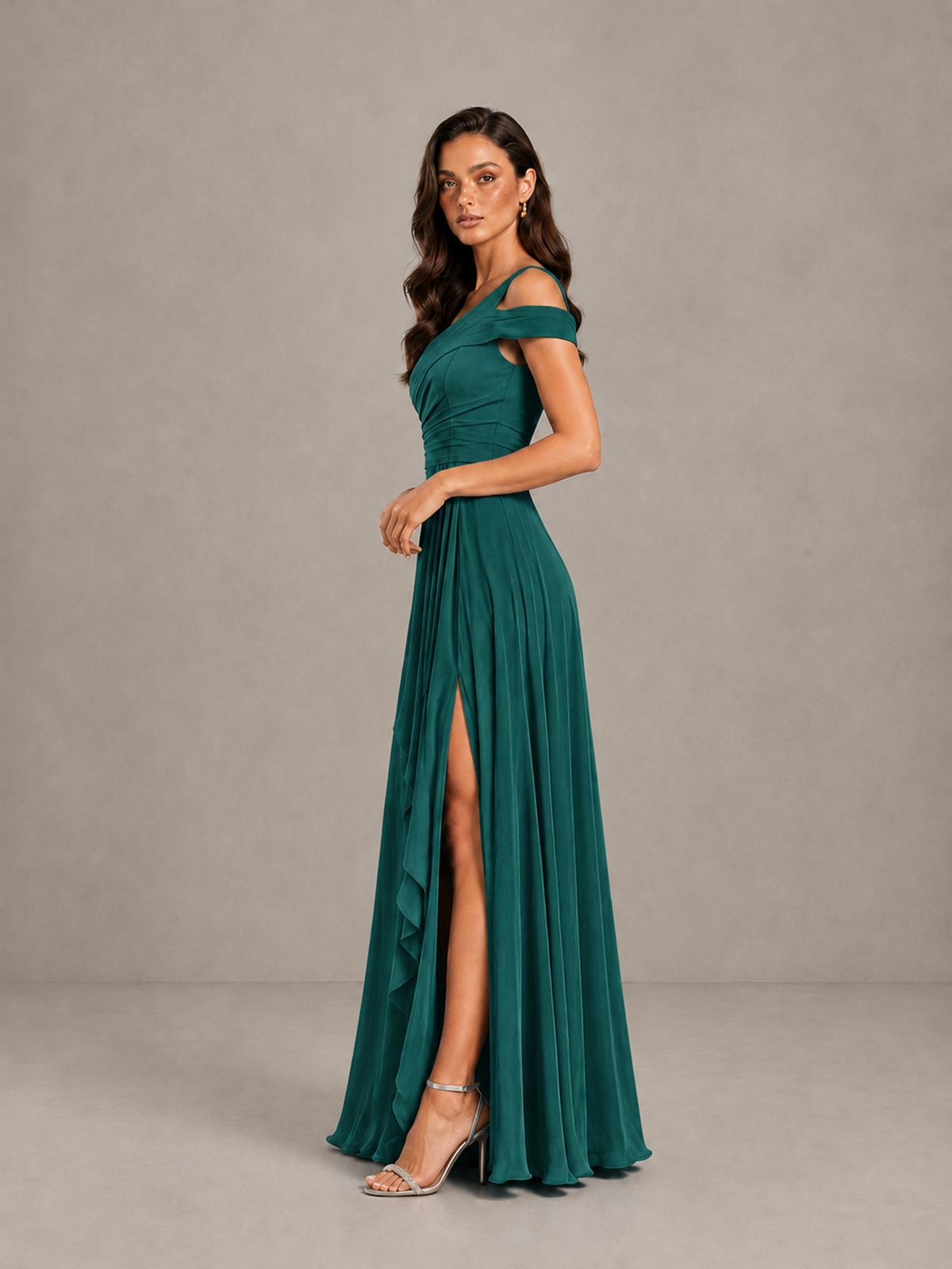 BOLODOO Teal One-Shoulder Bridesmaid Dress with Side Slit - Teal - Teal (3)