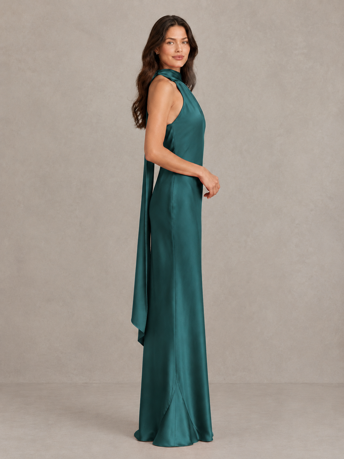BOLODOO Teal Satin One-Shoulder Bridesmaid Dress with Open Back - Teal - Teal (3)