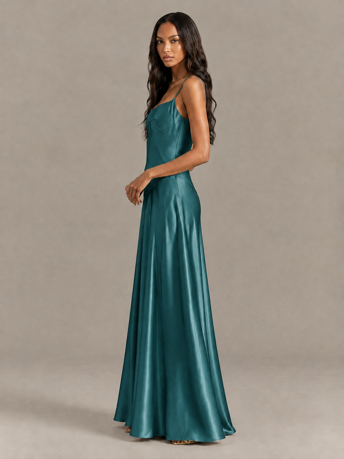 BOLODOO Teal Satin Lace-Up Back Maxi Dress - Teal