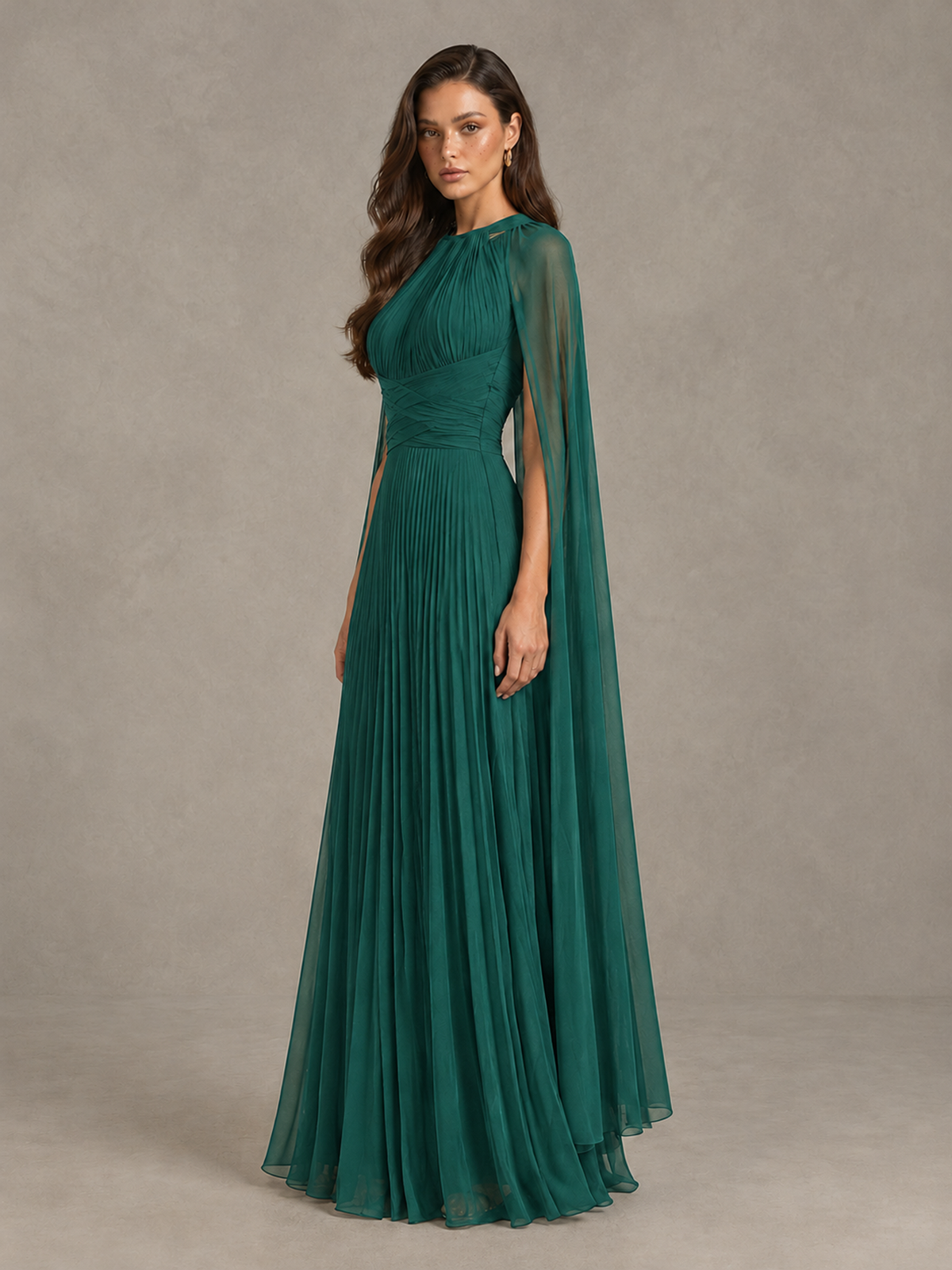 BOLODOO Teal Pleated Cape Maxi Wedding Guest Dress - Teal - Teal (3)