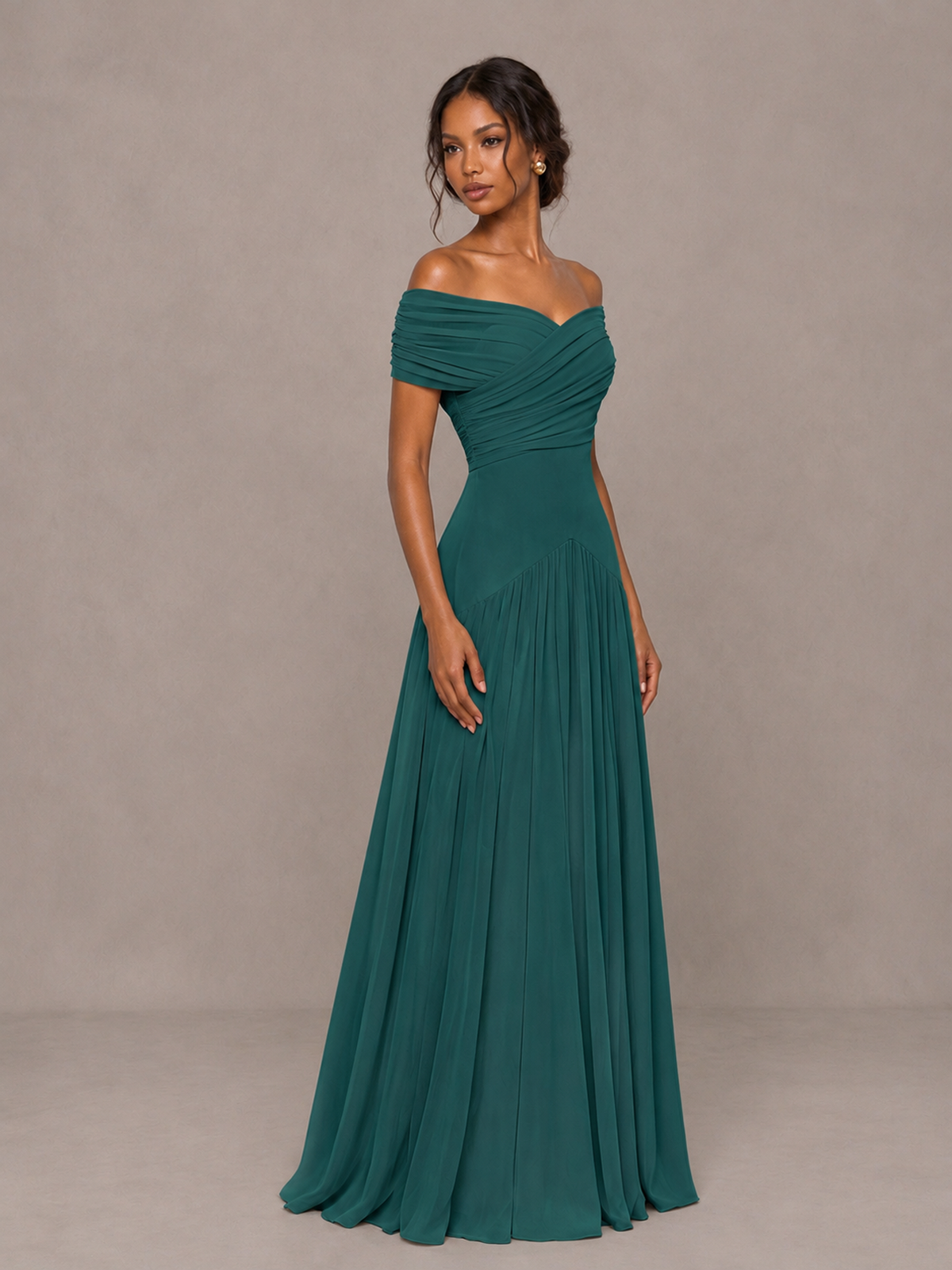 BOLODOO Teal Off-Shoulder Ruched A-Line Bridesmaid Dress - Teal - Teal (3)
