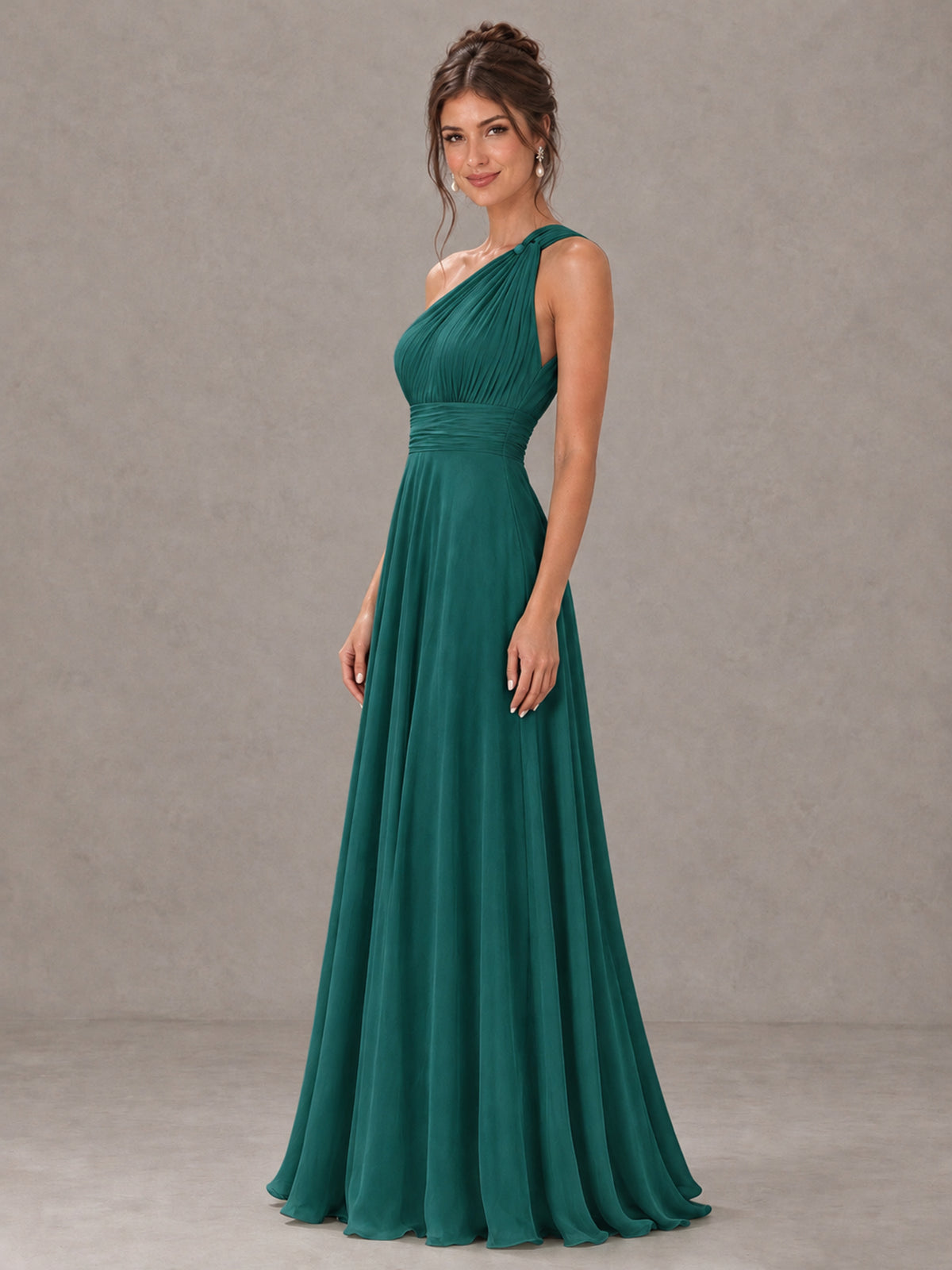 BOLODOO Teal One-Shoulder Chiffon-Look Bridesmaid Dress - Teal - Teal (3)