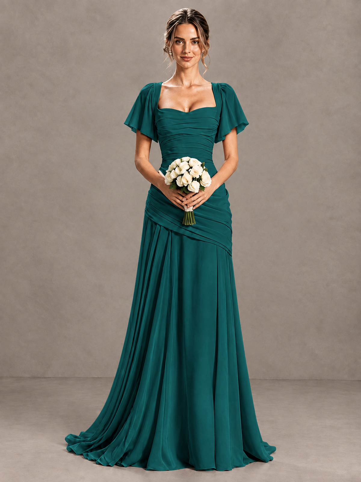 BOLODOO Teal Flutter Sleeve Lace-Up Back Maxi Dress - Teal