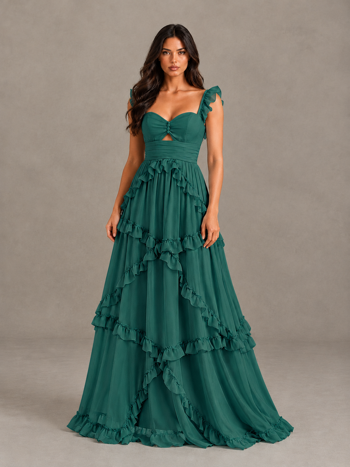 BOLODOO Teal Ruffle A-Line Prom Dress with Open Back - Teal - Teal (4)