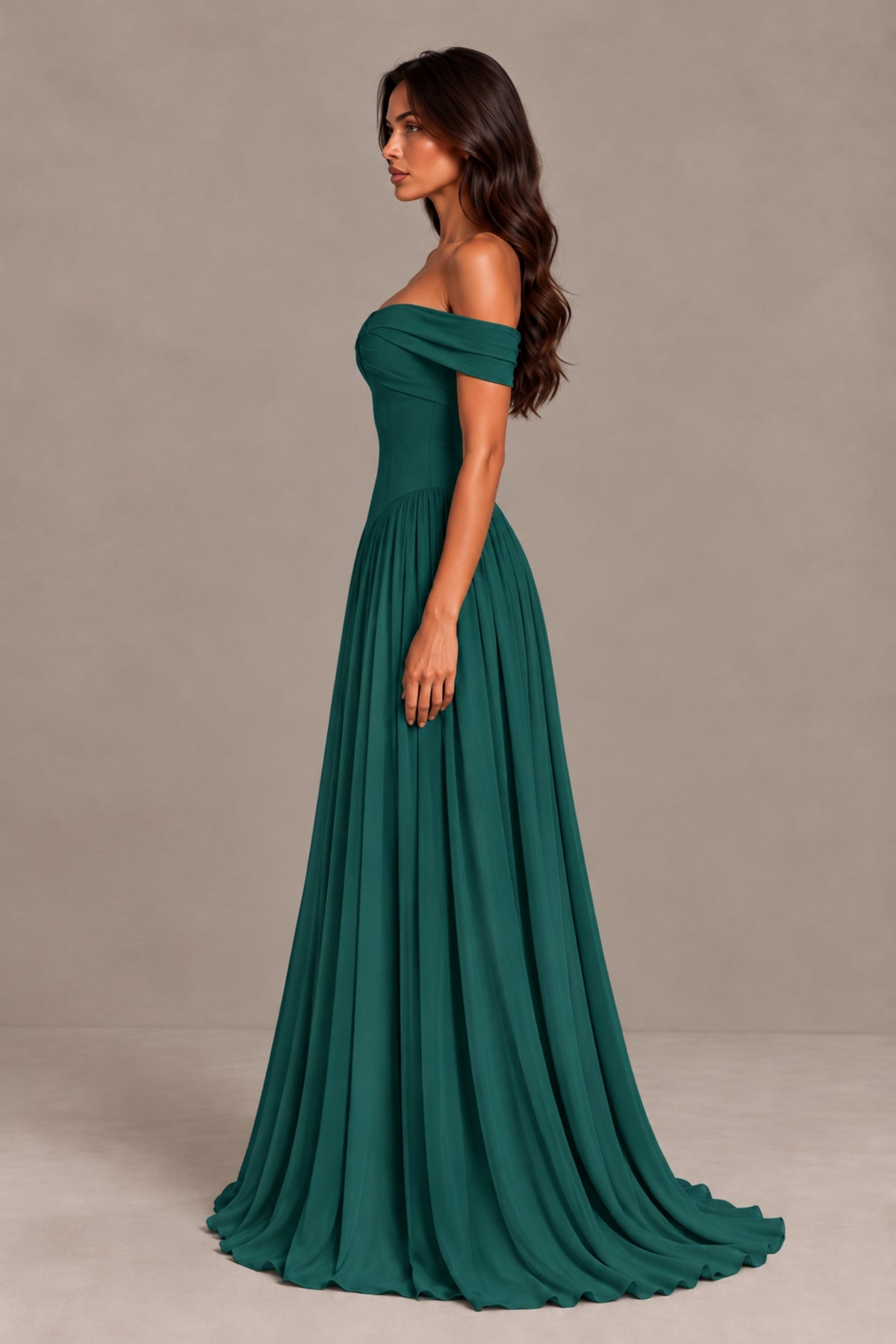 BOLODOO Teal Off-Shoulder Sweetheart Corset Pleated Chiffon Maxi Dress - Teal - Teal (4)