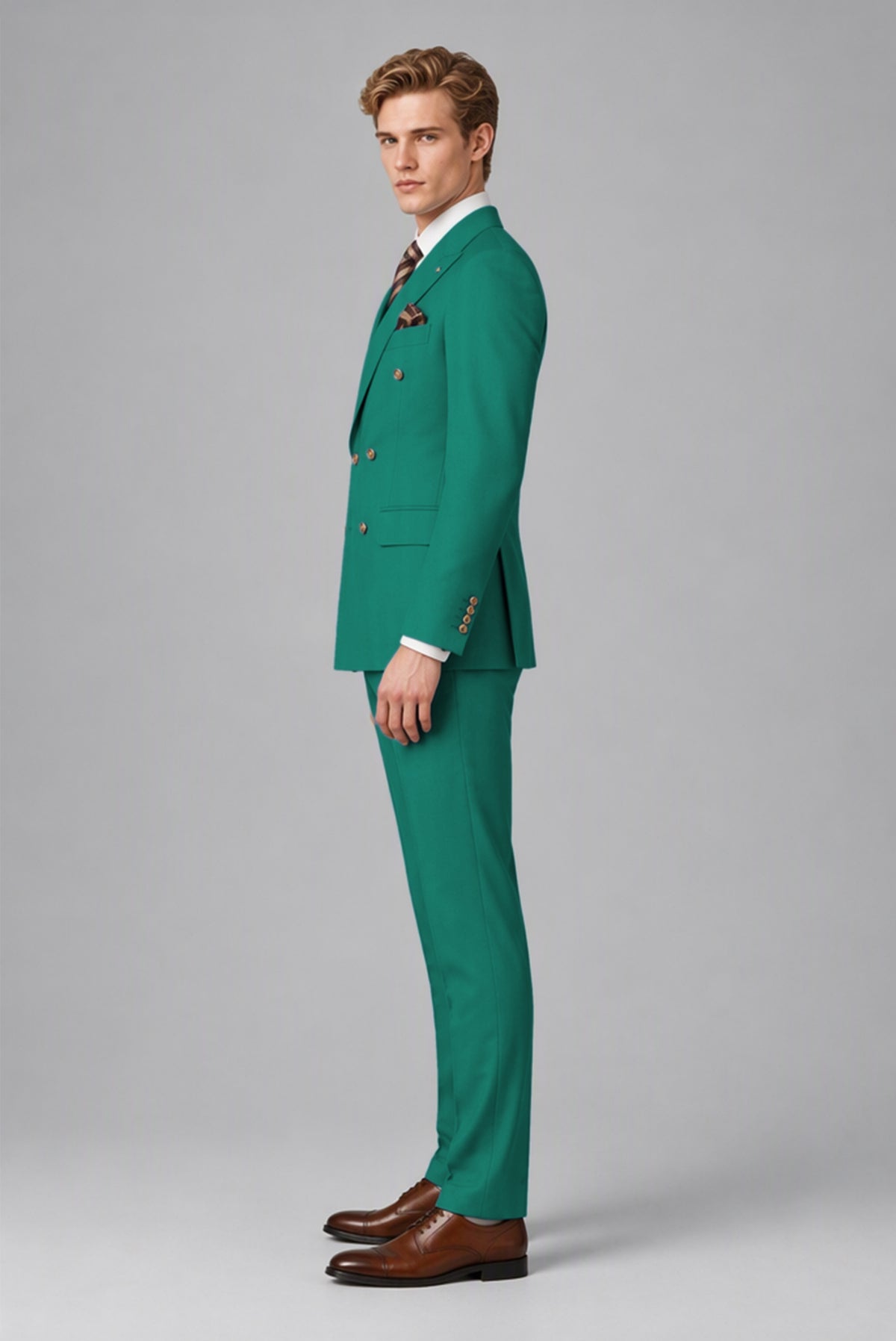 Bolodoo Men's Teal Double-Breasted 2-Piece Wedding Suit - Teal - Teal (4)