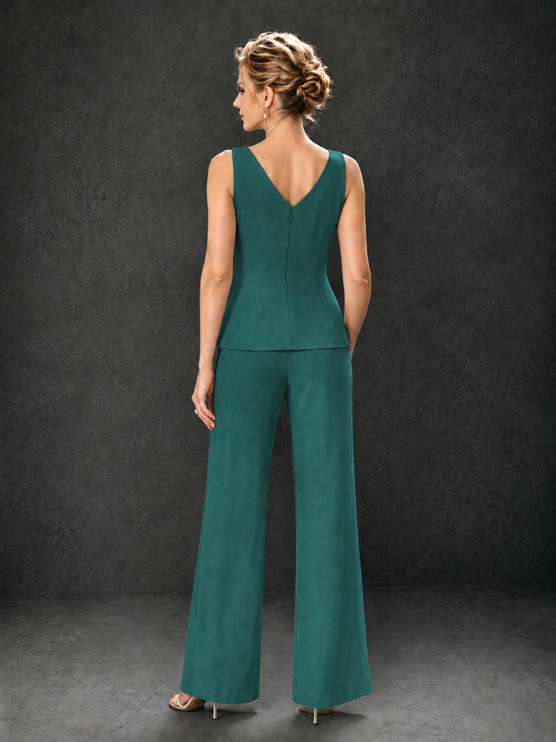 BOLODOO Teal 3-Piece Mother of the Bride Pant Suit with Beaded Top & Chiffon Jacket - Teal